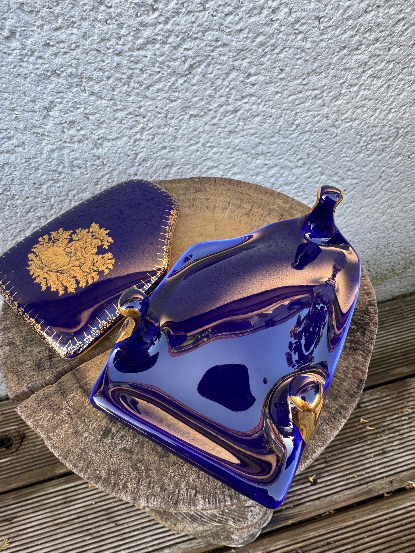 Limoges Porcelain Trinket Box – Piano Shape – Cobalt Blue & Gold