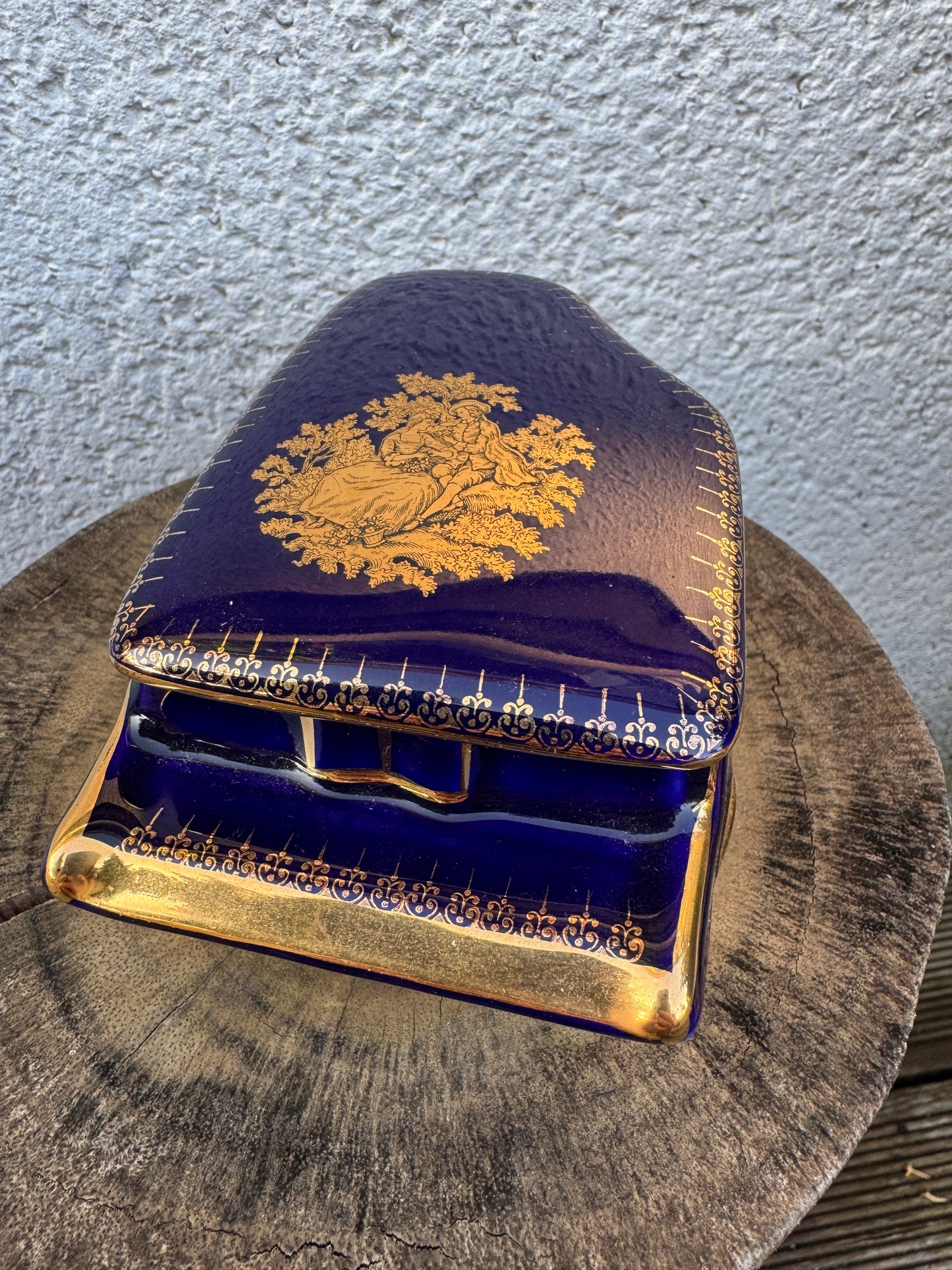Limoges Porcelain Trinket Box – Piano Shape – Cobalt Blue & Gold