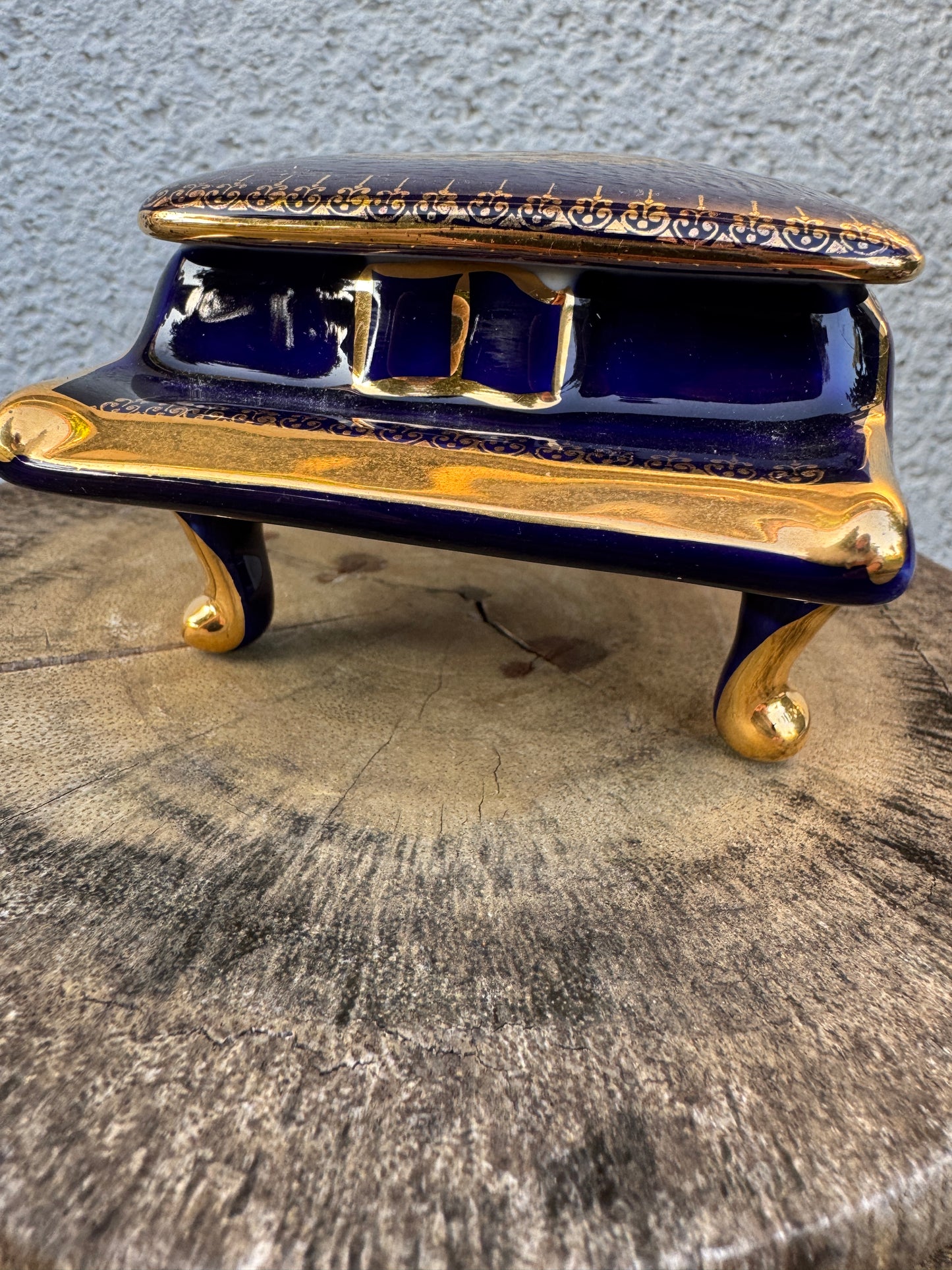 Limoges Porcelain Trinket Box – Piano Shape – Cobalt Blue & Gold