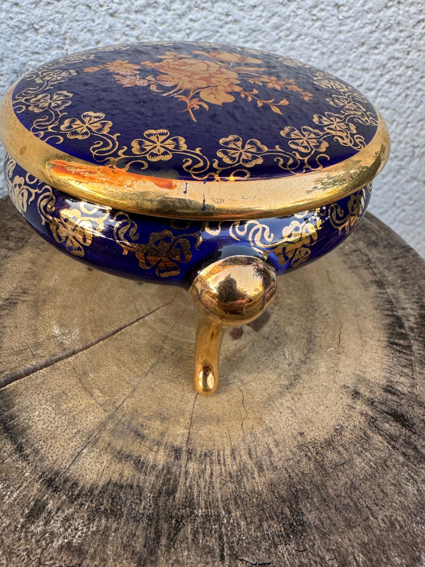 Vintage Limoges Trinket Box on Legs – Cobalt Blue and Gold – AREOR Paris PV – France