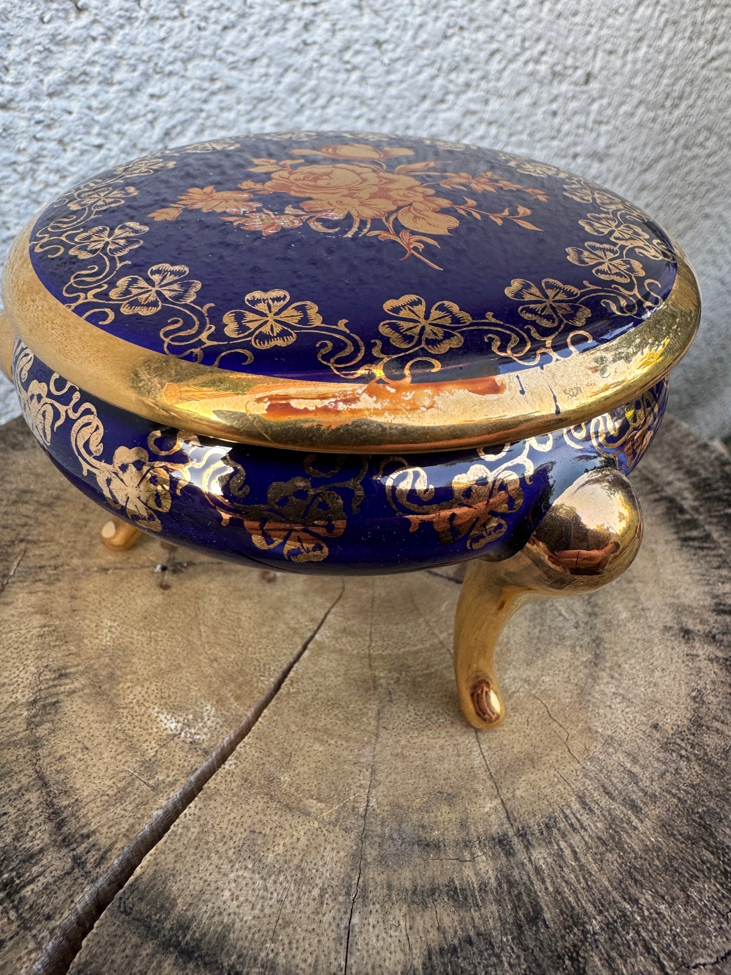 Vintage Limoges Trinket Box on Legs – Cobalt Blue and Gold – AREOR Paris PV – France