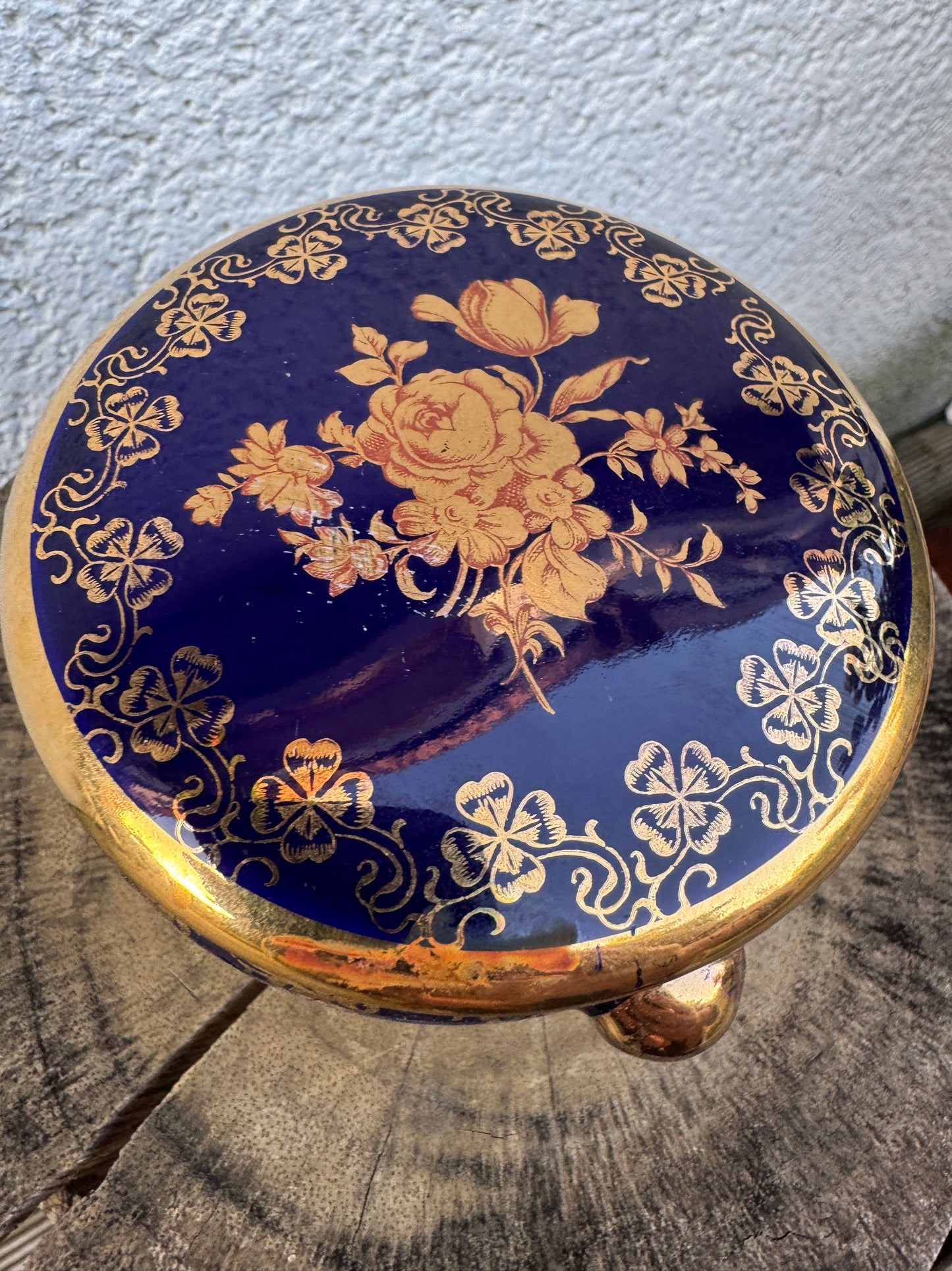 Vintage Limoges Trinket Box on Legs – Cobalt Blue and Gold – AREOR Paris PV – France