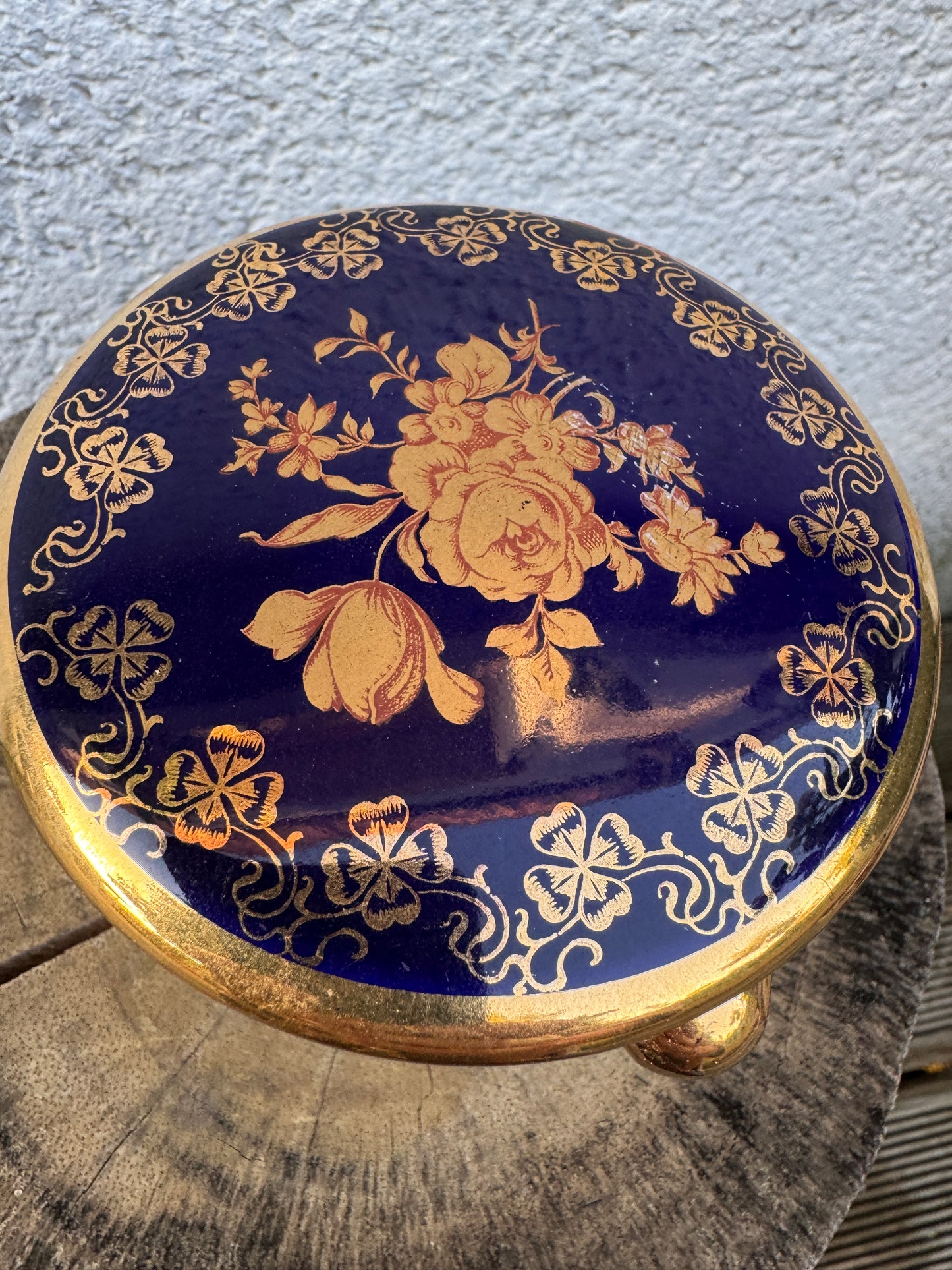 Vintage Limoges Trinket Box on Legs – Cobalt Blue and Gold – AREOR Paris PV – France