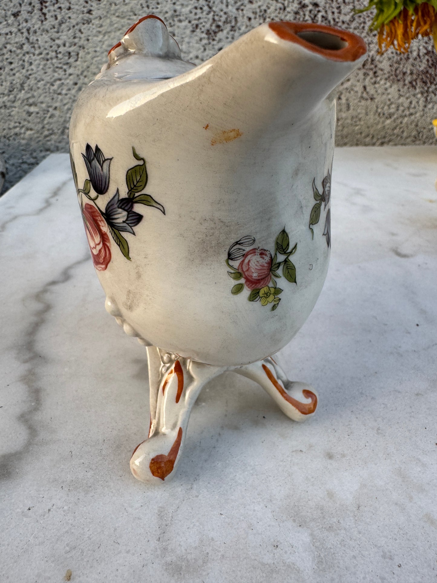 Pair of Vintage Rococo Faience Sauce Boats – Hand-Painted Floral Design – Early 20th Century
