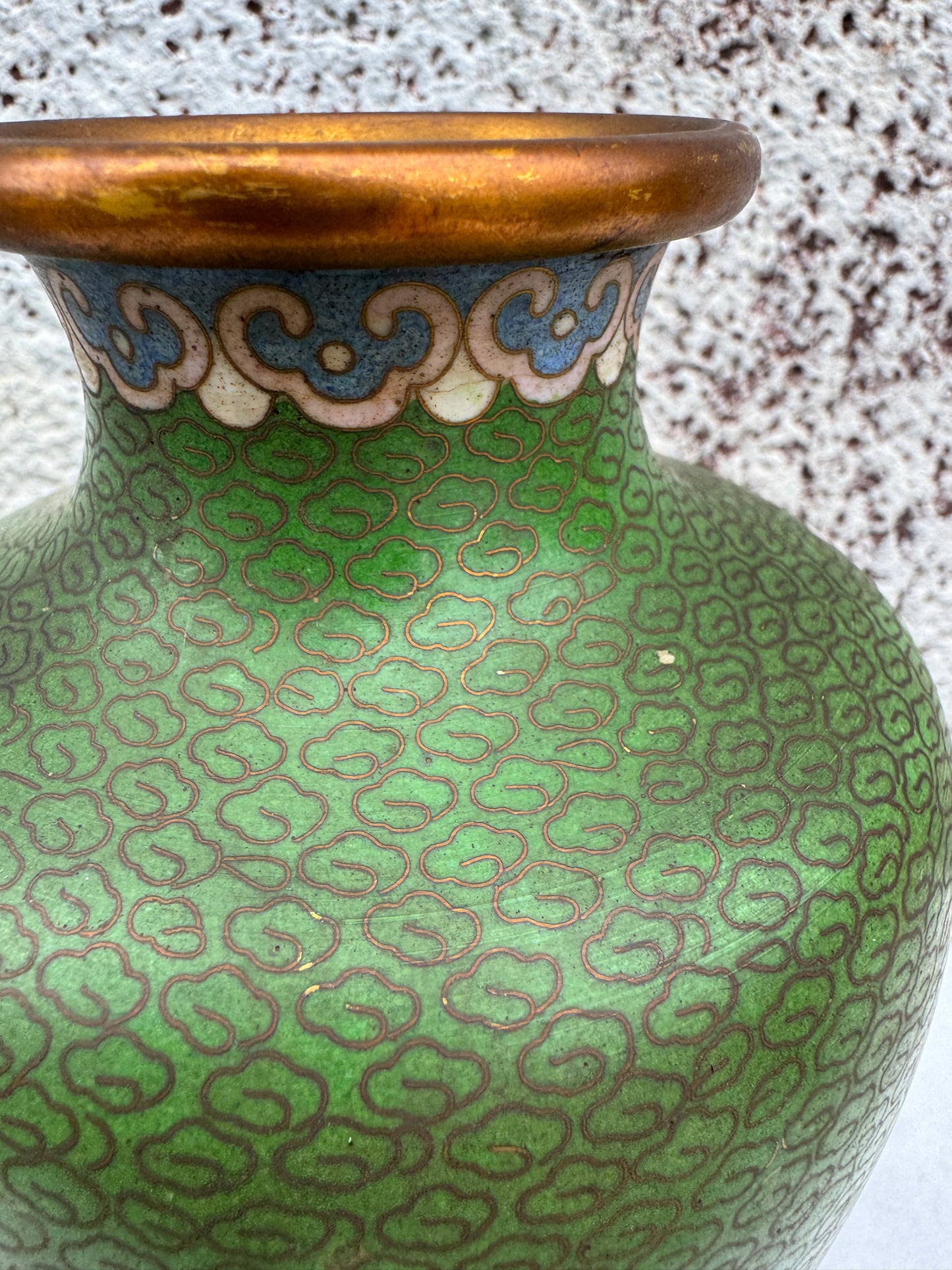 Antique Chinese Cloisonné Vase – Early 20th Century – Green Enamel with Blossoms & Birds – 20 cm