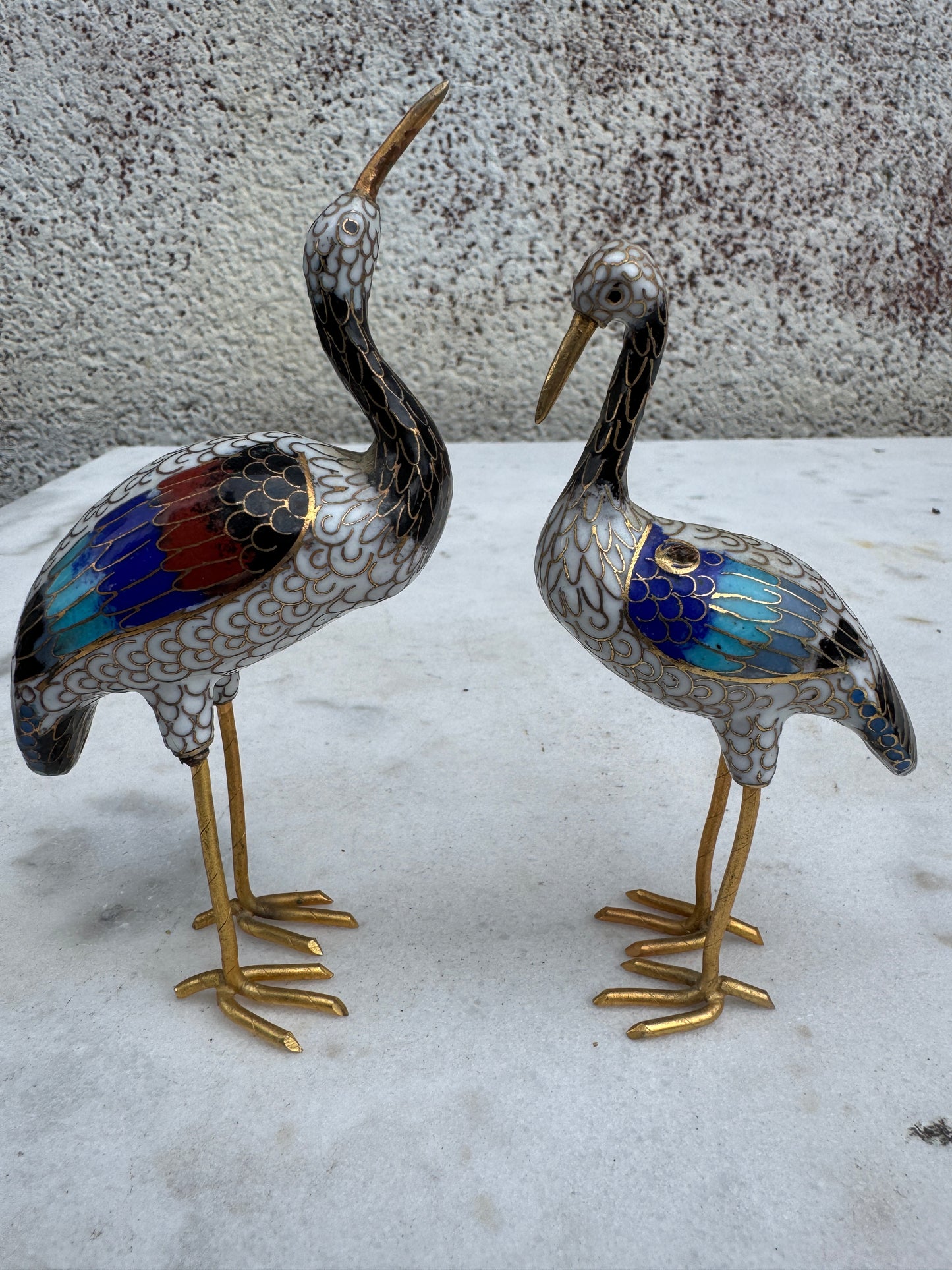 Vintage Chinese Cloisonné Cranes – Enamel Figurine Pair – 1950s–70s
