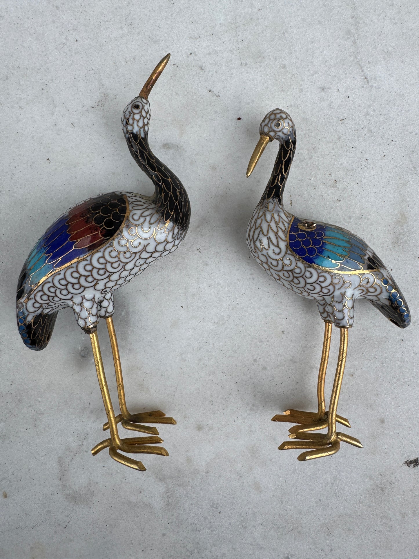 Vintage Chinese Cloisonné Cranes – Enamel Figurine Pair – 1950s–70s