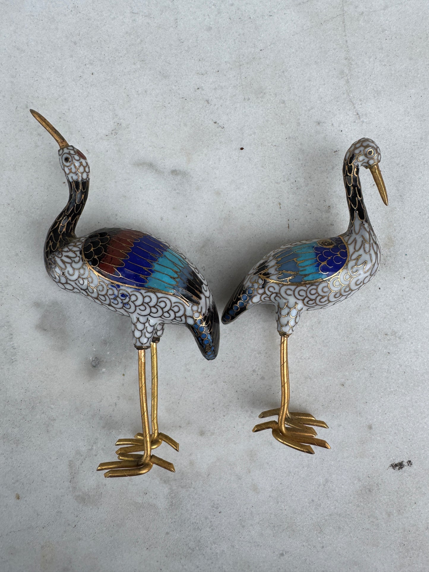 Vintage Chinese Cloisonné Cranes – Enamel Figurine Pair – 1950s–70s