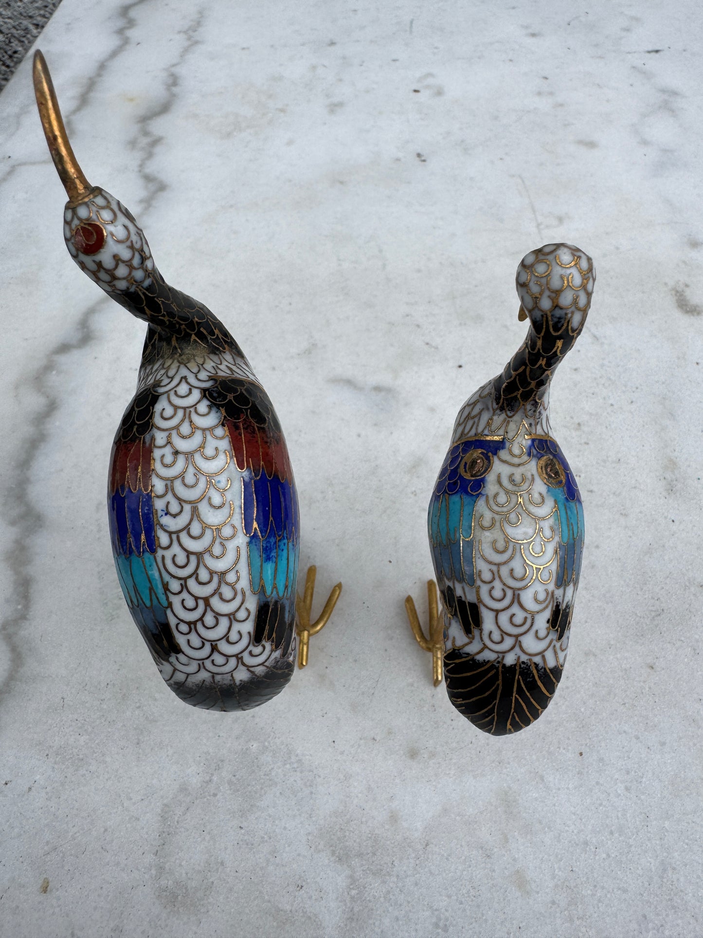 Vintage Chinese Cloisonné Cranes – Enamel Figurine Pair – 1950s–70s