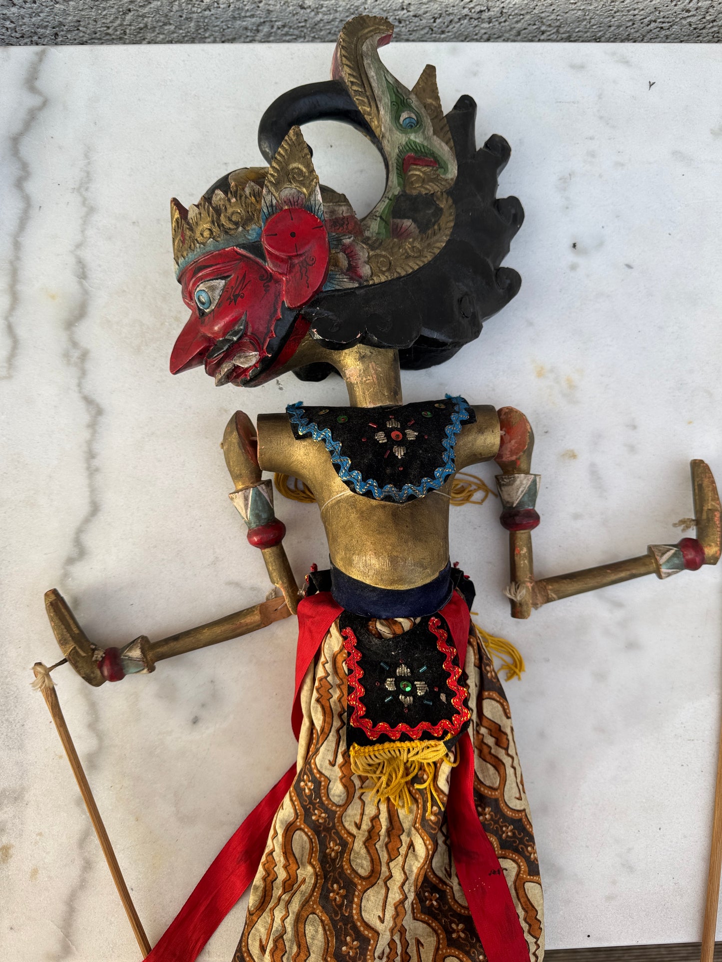 Vintage Indonesian Wayang Golek Puppet – Red Demon Character – 72 cm