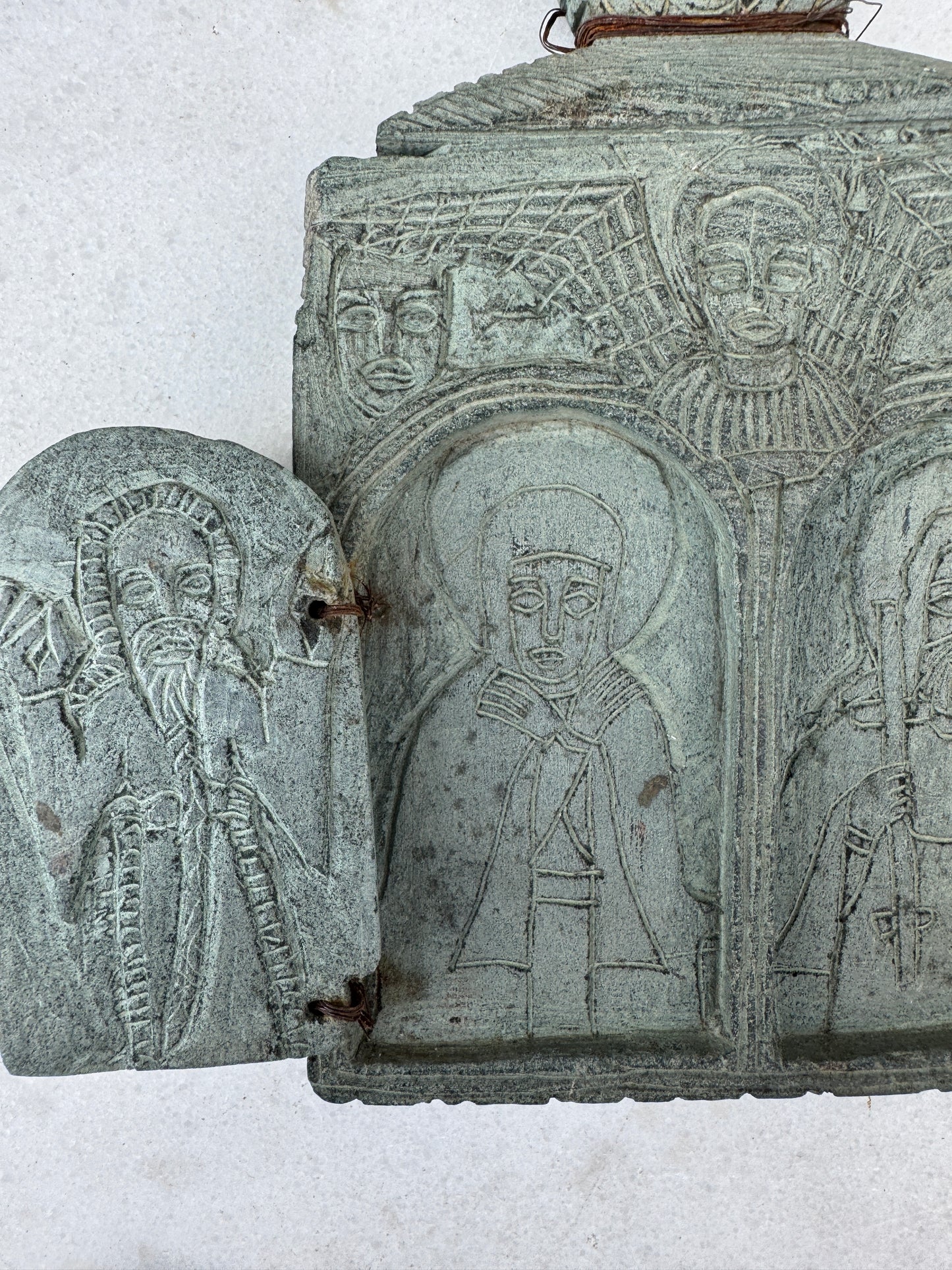 Antique Ethiopian Carved Stone Icon – 5-Panel Orthodox Travelling Relic