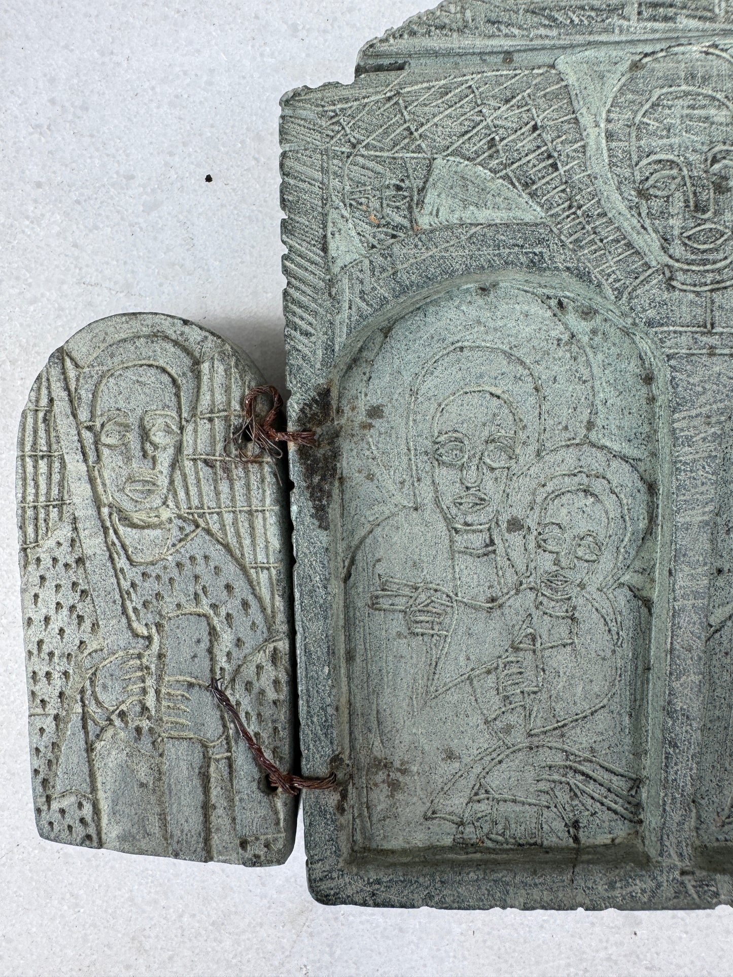 Antique Ethiopian Carved Stone Icon – 5-Panel Orthodox Travelling Relic