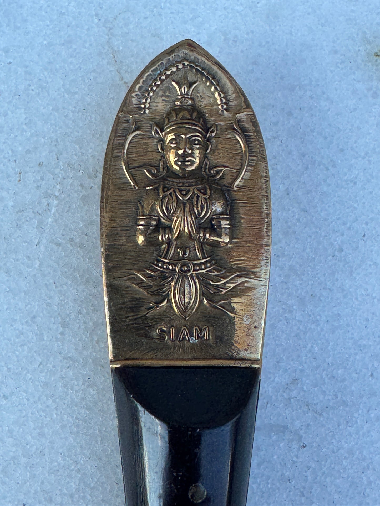 Vintage Set of 6 Siam Spoons – Brass & Black Resin – Handcrafted Thailand 1950s
