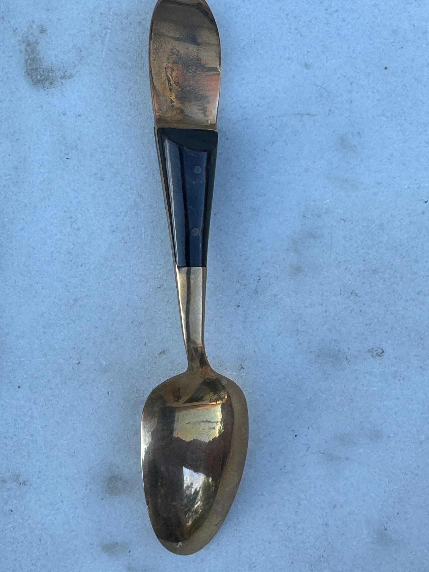 Vintage Set of 6 Siam Spoons – Brass & Black Resin – Handcrafted Thailand 1950s