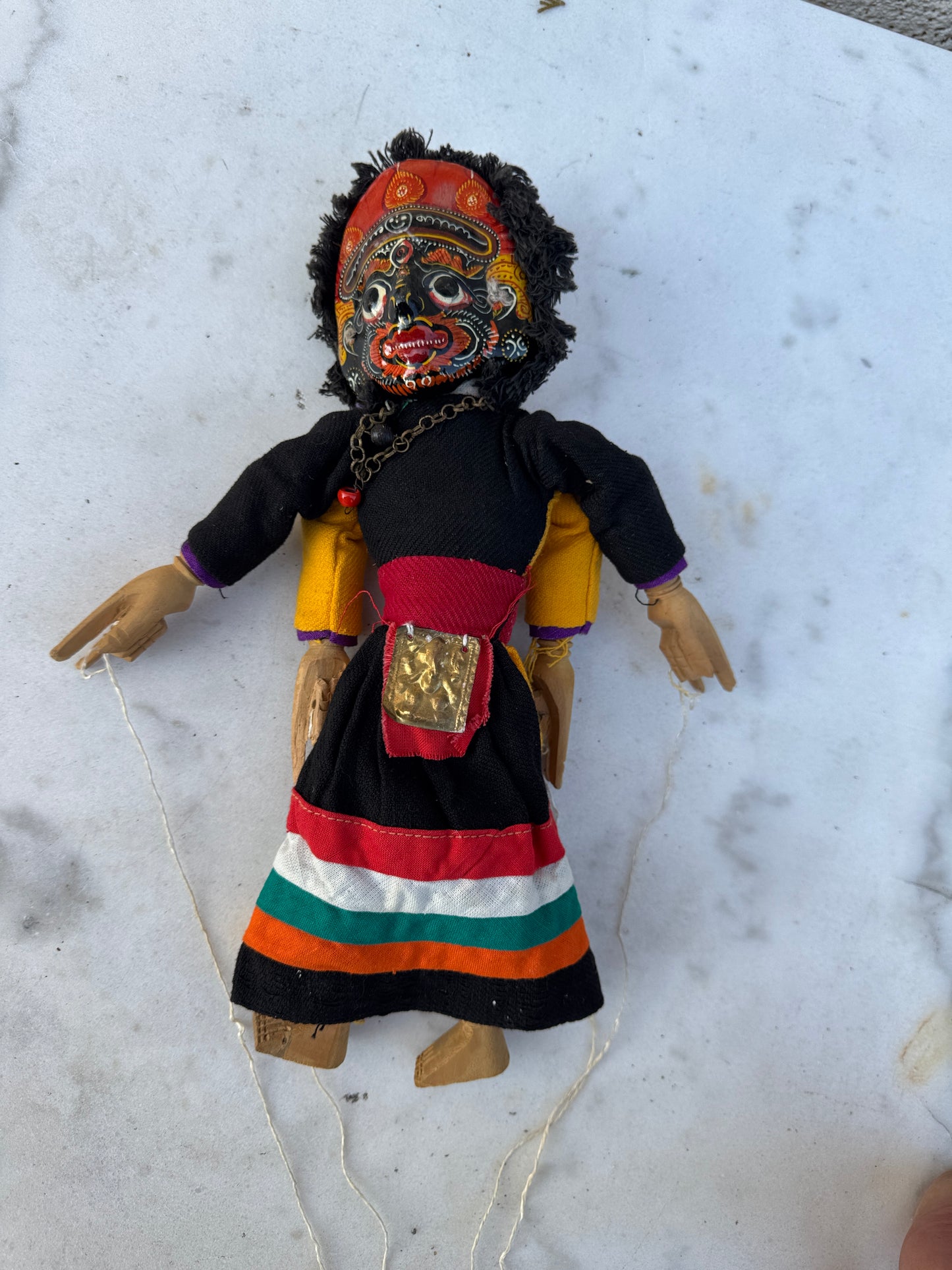 Vintage Indian Marionette Puppet with Dual Faces – Hand-Painted Folk Art Doll – Circa 1950s–70s