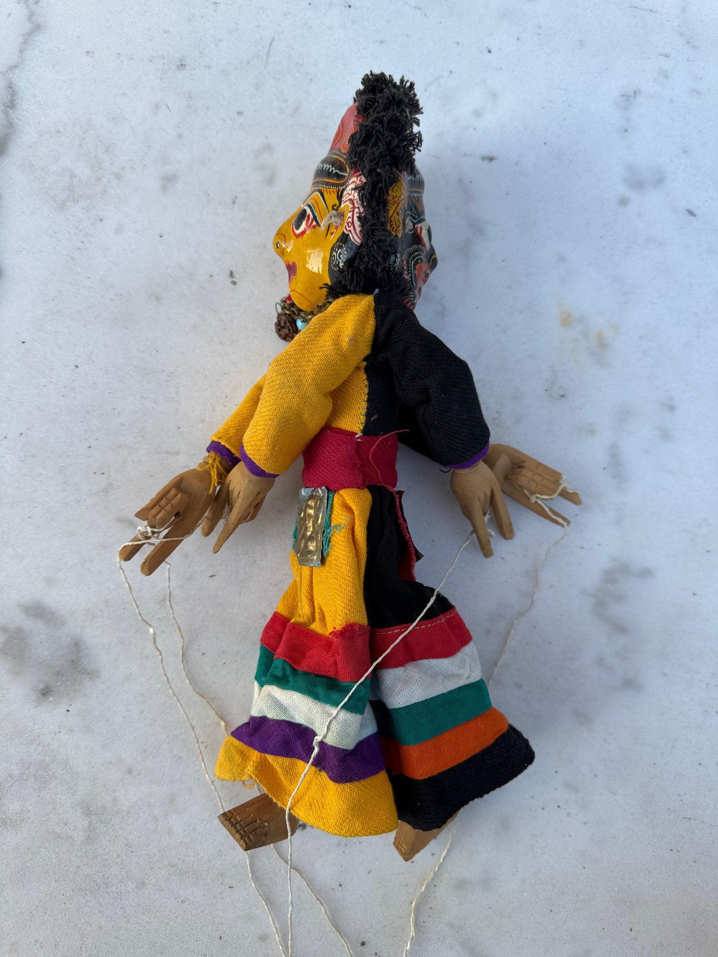 Vintage Indian Marionette Puppet with Dual Faces – Hand-Painted Folk Art Doll – Circa 1950s–70s