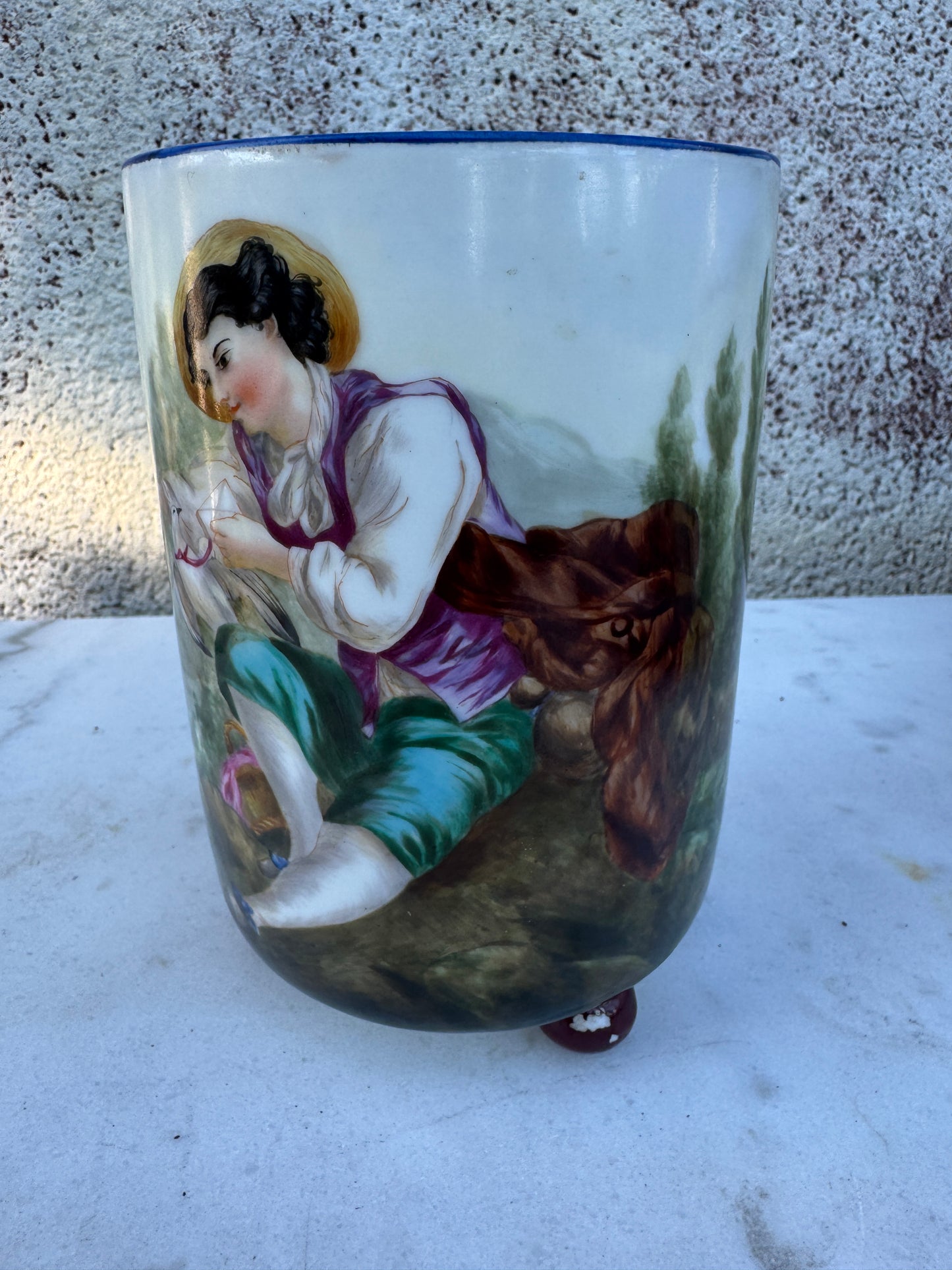 Hand Painted Porcelain Cachepot with Romantic Scene – French or Viennese Porcelain, Late 19th Century