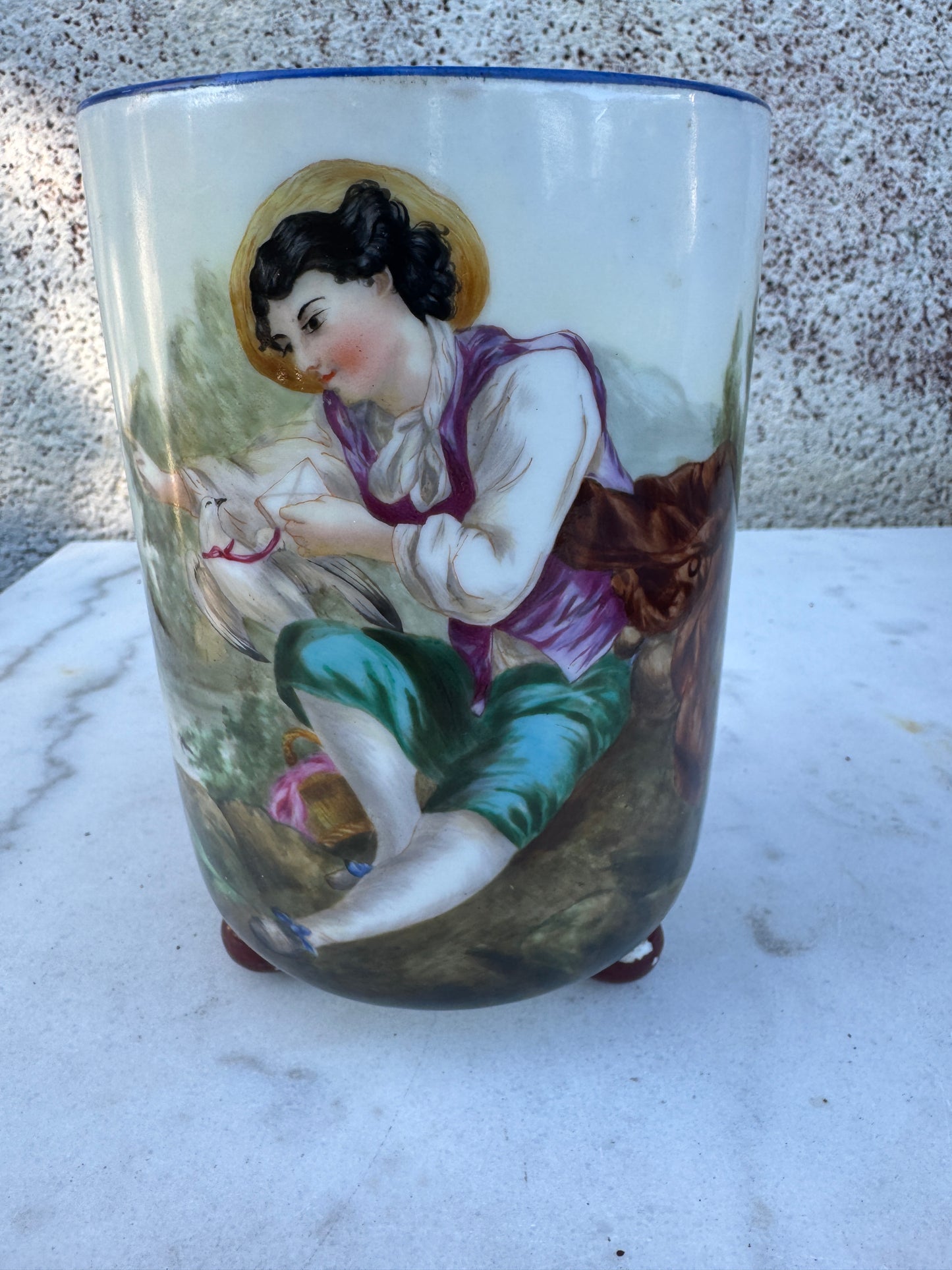 Hand Painted Porcelain Cachepot with Romantic Scene – French or Viennese Porcelain, Late 19th Century