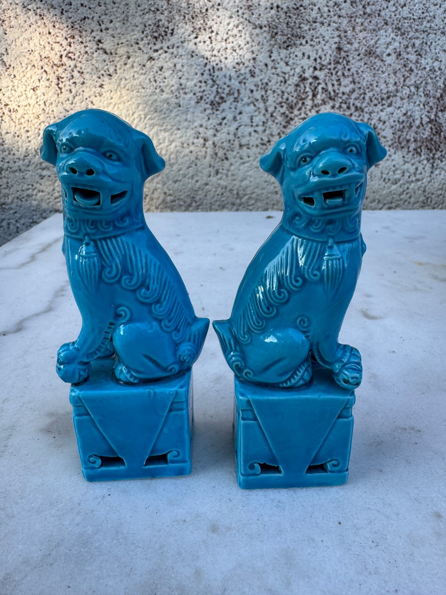 Pair of Vintage Chinese Turquoise Foo Dogs – Guardian Lions, 12 cm Tall
