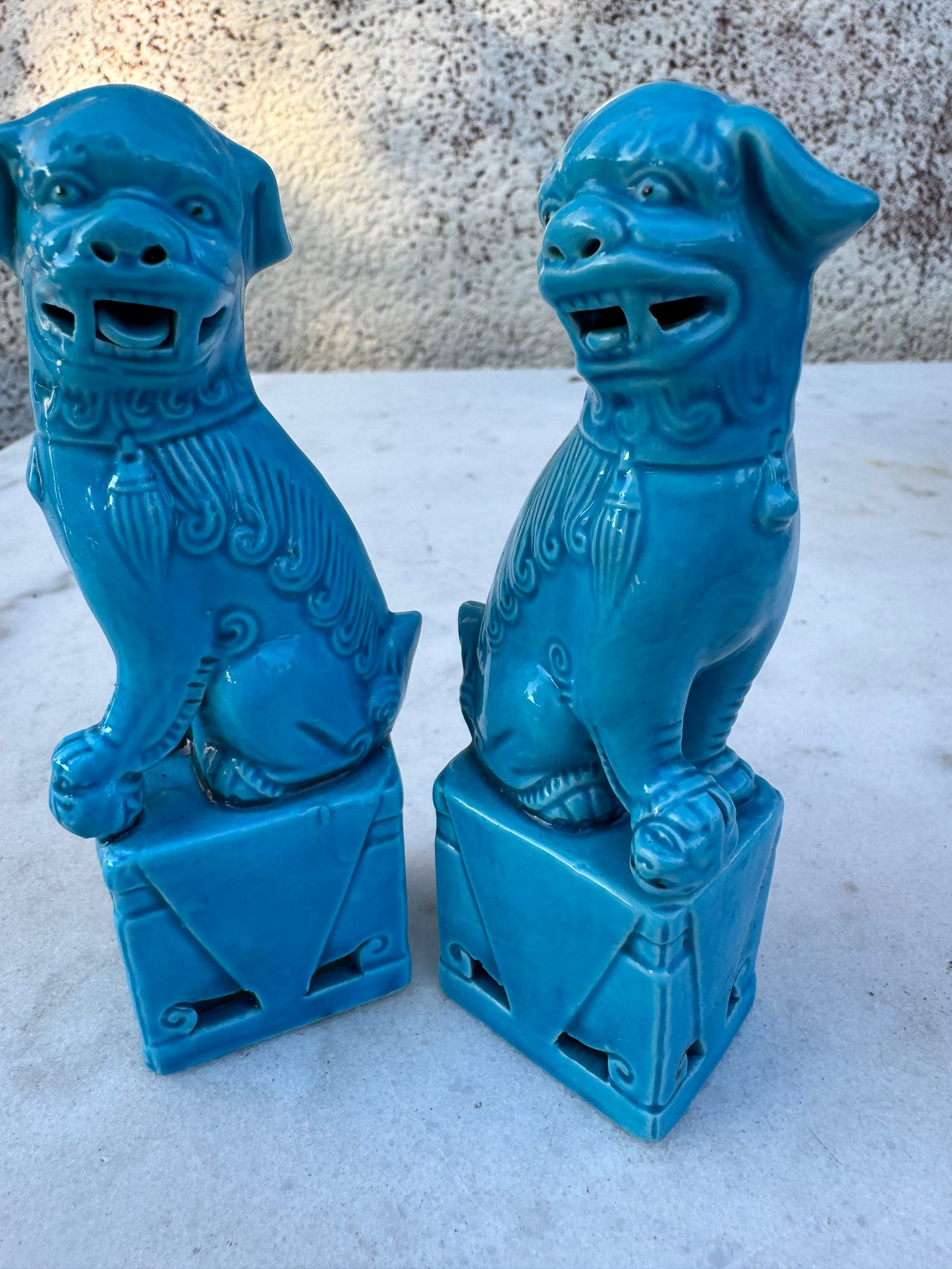 Pair of Vintage Chinese Turquoise Foo Dogs – Guardian Lions, 12 cm Tall