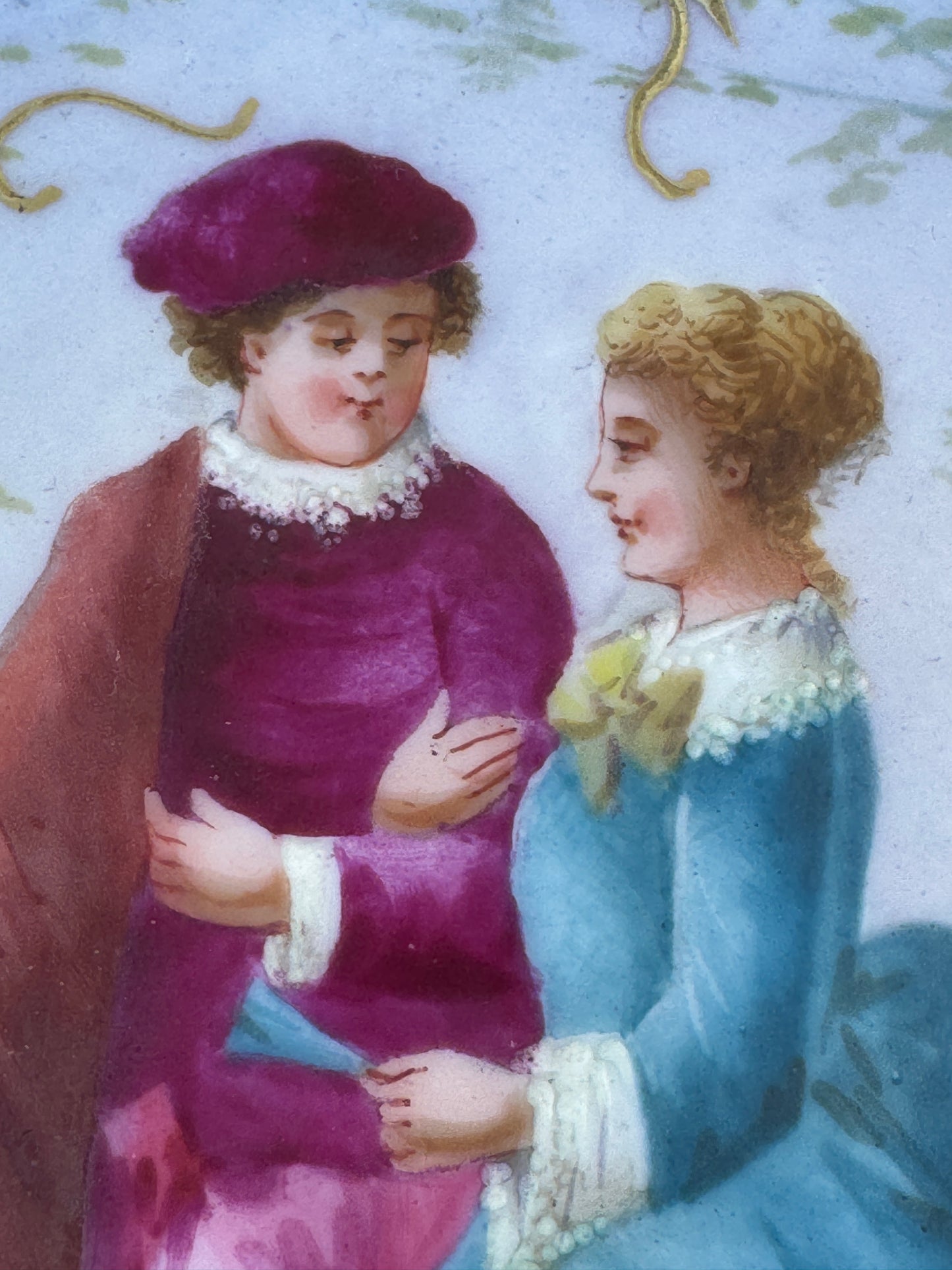 Antique Limoges D&C Hand Painted Cobalt Plate – Romantic Scene – Gold Gilt – ca. 1900