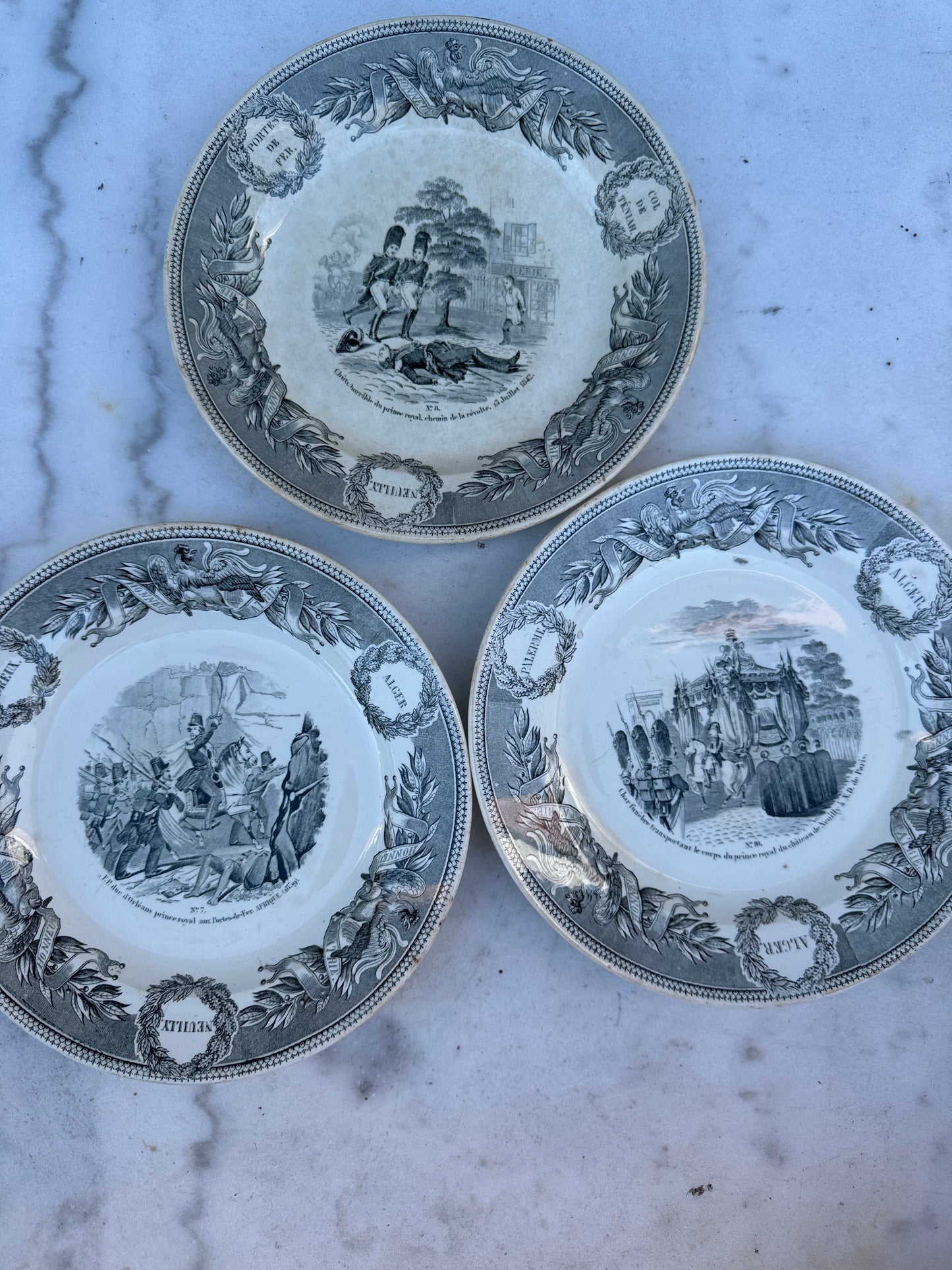 Antique Creil et Montereau Transferware Plates – Algerian Campaign – ca. 1840s – Sold Individually