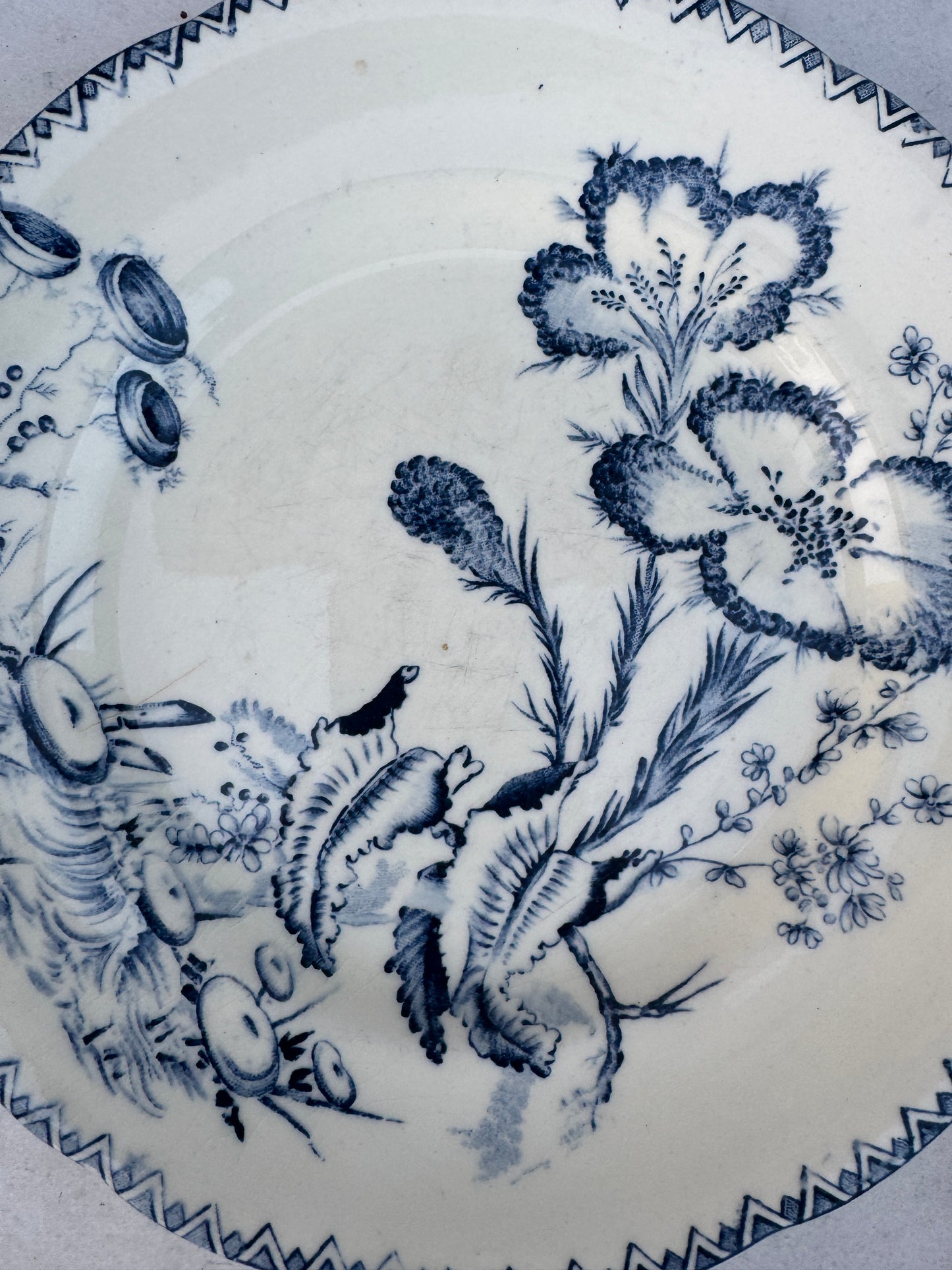Antique French Terre de Fer Plate – “Indiana” Pattern – Blue & White Floral Transferware – 22 cm – Late 19th Century