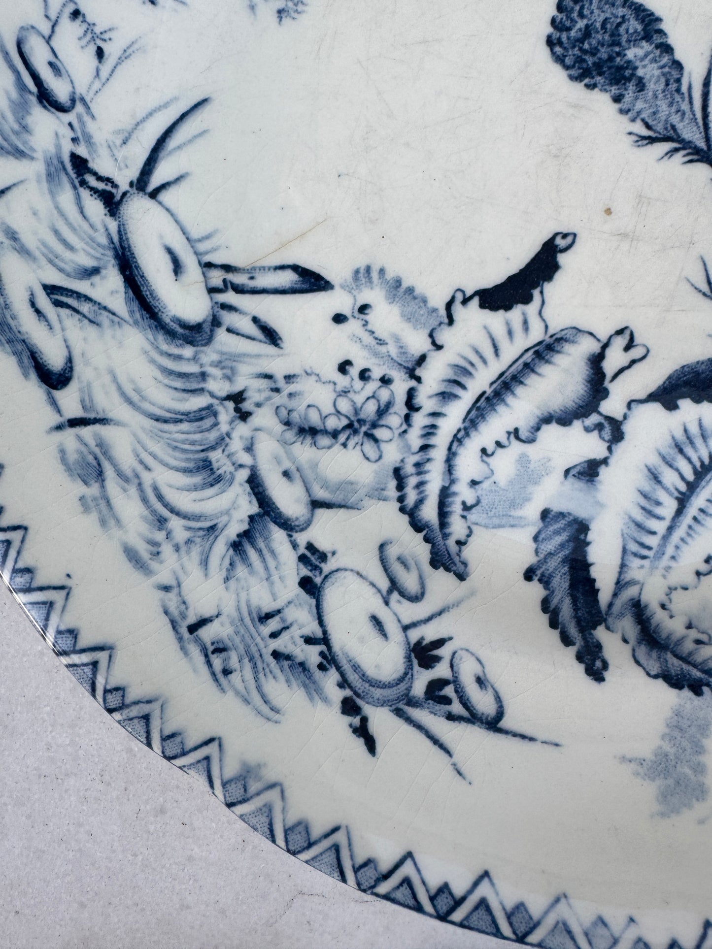 Antique French Terre de Fer Plate – “Indiana” Pattern – Blue & White Floral Transferware – 22 cm – Late 19th Century