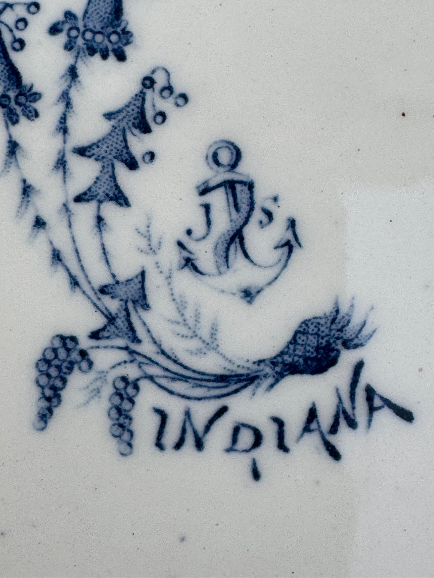 Antique French Terre de Fer Plate – “Indiana” Pattern – Blue & White Floral Transferware – 22 cm – Late 19th Century