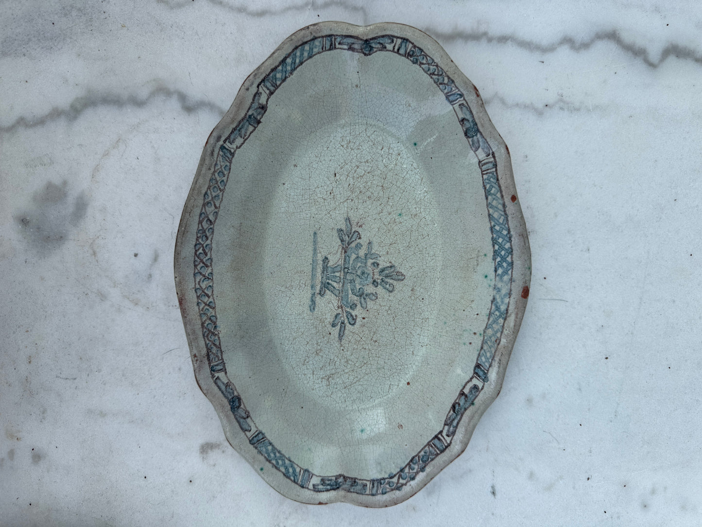 Antique French Faience Oval Serving Platters – Blue Transferware – Late 18th to Early 19th Century – Set of 2