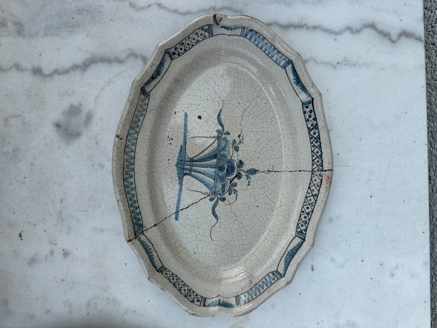Antique French Faience Oval Serving Platters – Blue Transferware – Late 18th to Early 19th Century – Set of 2
