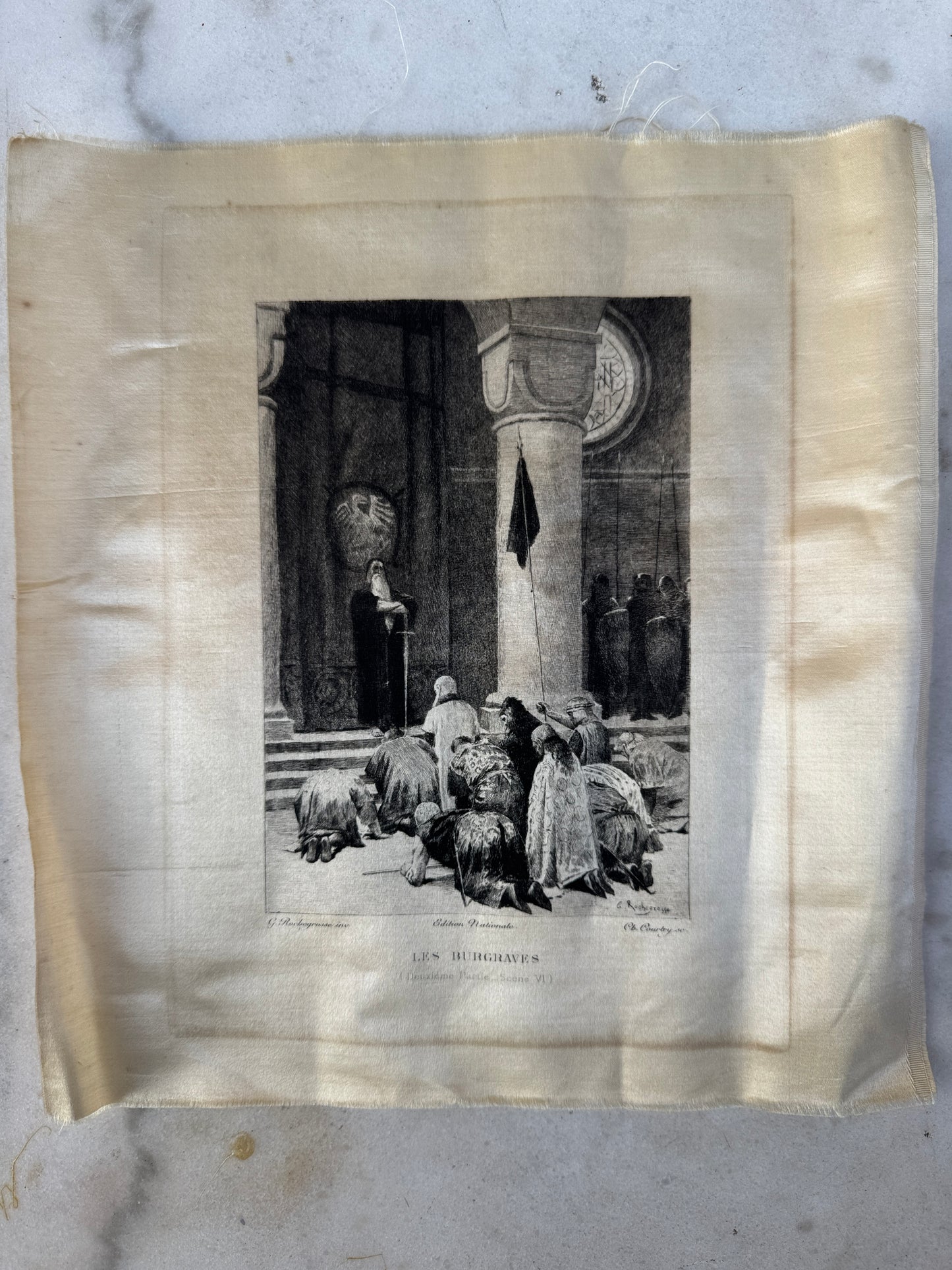Victor Hugo Antique Silk Engravings – 19th Century French Prints on Silk – Sold Individually or Set