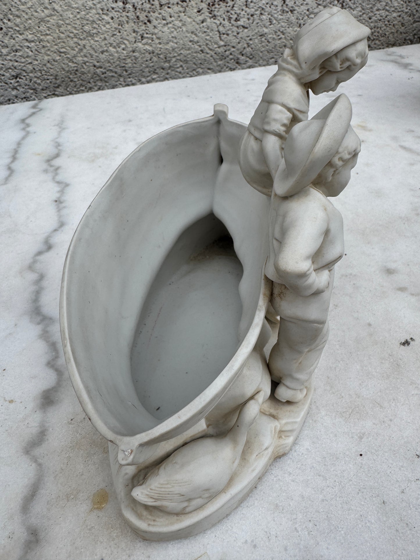 Antique Gebrüder Heubach Bisque Figurine Jardinière, Children with Boat, German Bisque Porcelain ca.1900