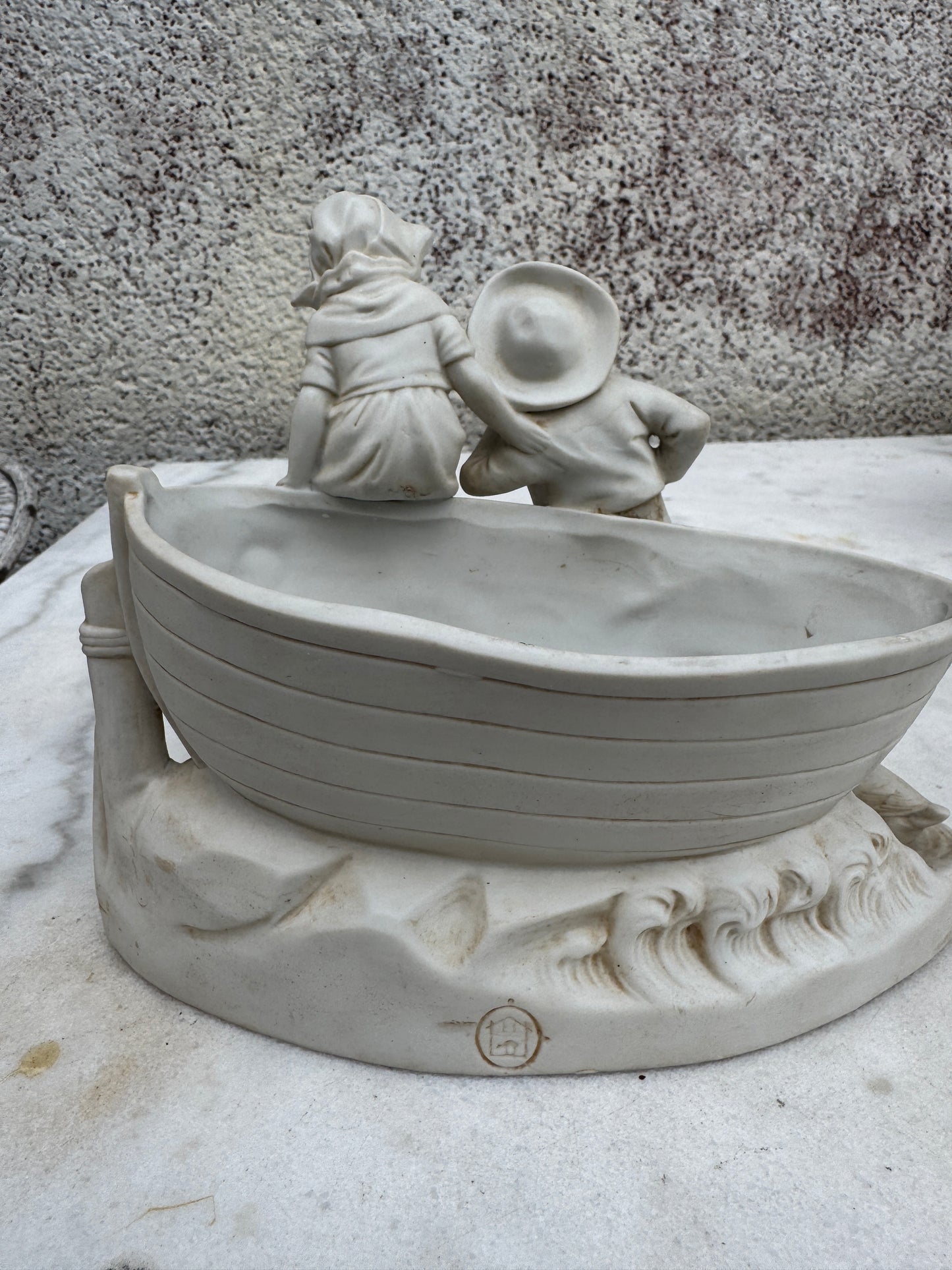 Antique Gebrüder Heubach Bisque Figurine Jardinière, Children with Boat, German Bisque Porcelain ca.1900