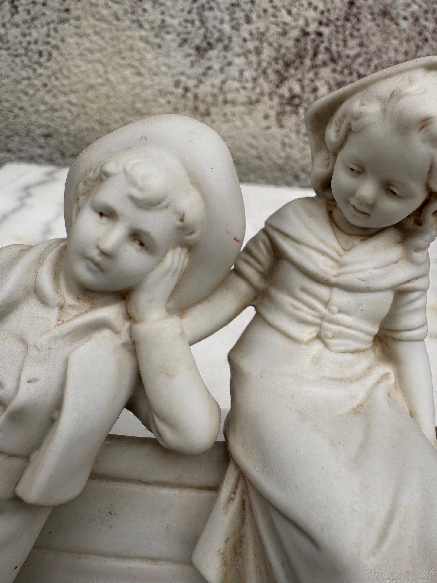 Antique Gebrüder Heubach Bisque Figurine Jardinière, Children with Boat, German Bisque Porcelain ca.1900