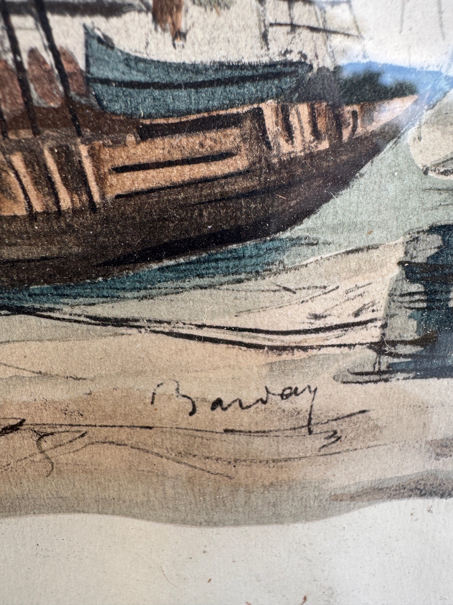 Pair of Antique French Watercolors by Fernand Herbo (1905–1995), Saint-Malo & Honfleur, 1932 – Original Marine Paintings