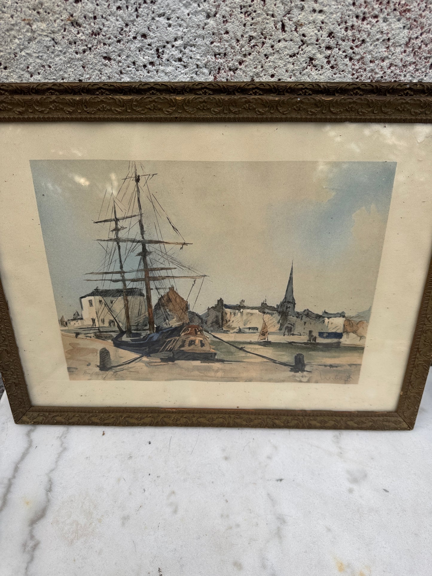 Pair of Antique French Watercolors by Fernand Herbo (1905–1995), Saint-Malo & Honfleur, 1932 – Original Marine Paintings