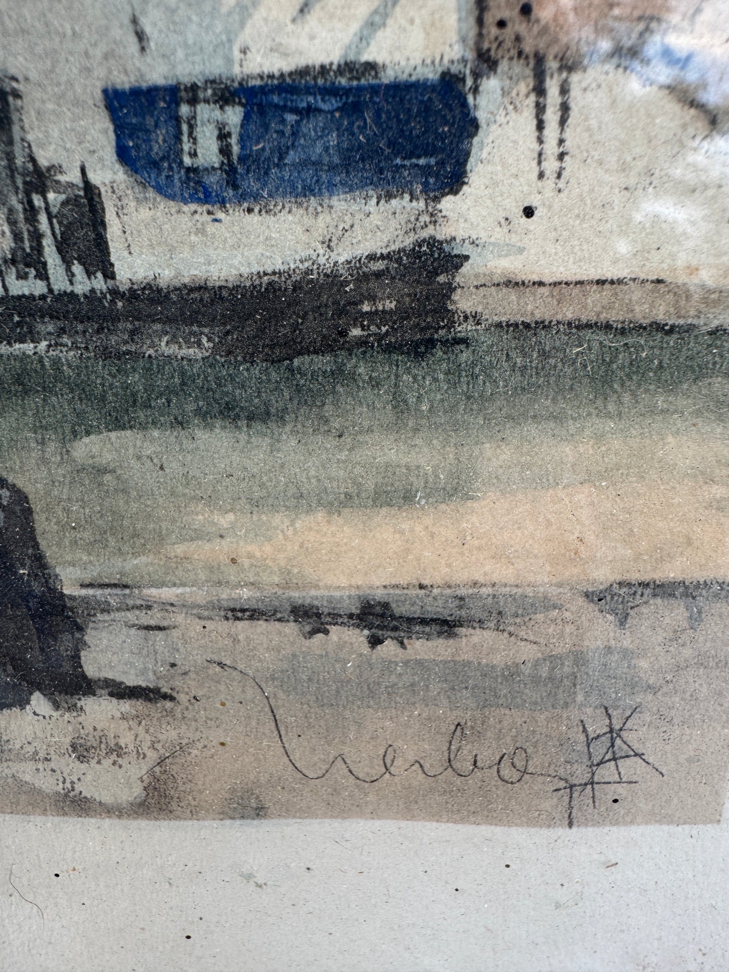 Pair of Antique French Watercolors by Fernand Herbo (1905–1995), Saint-Malo & Honfleur, 1932 – Original Marine Paintings