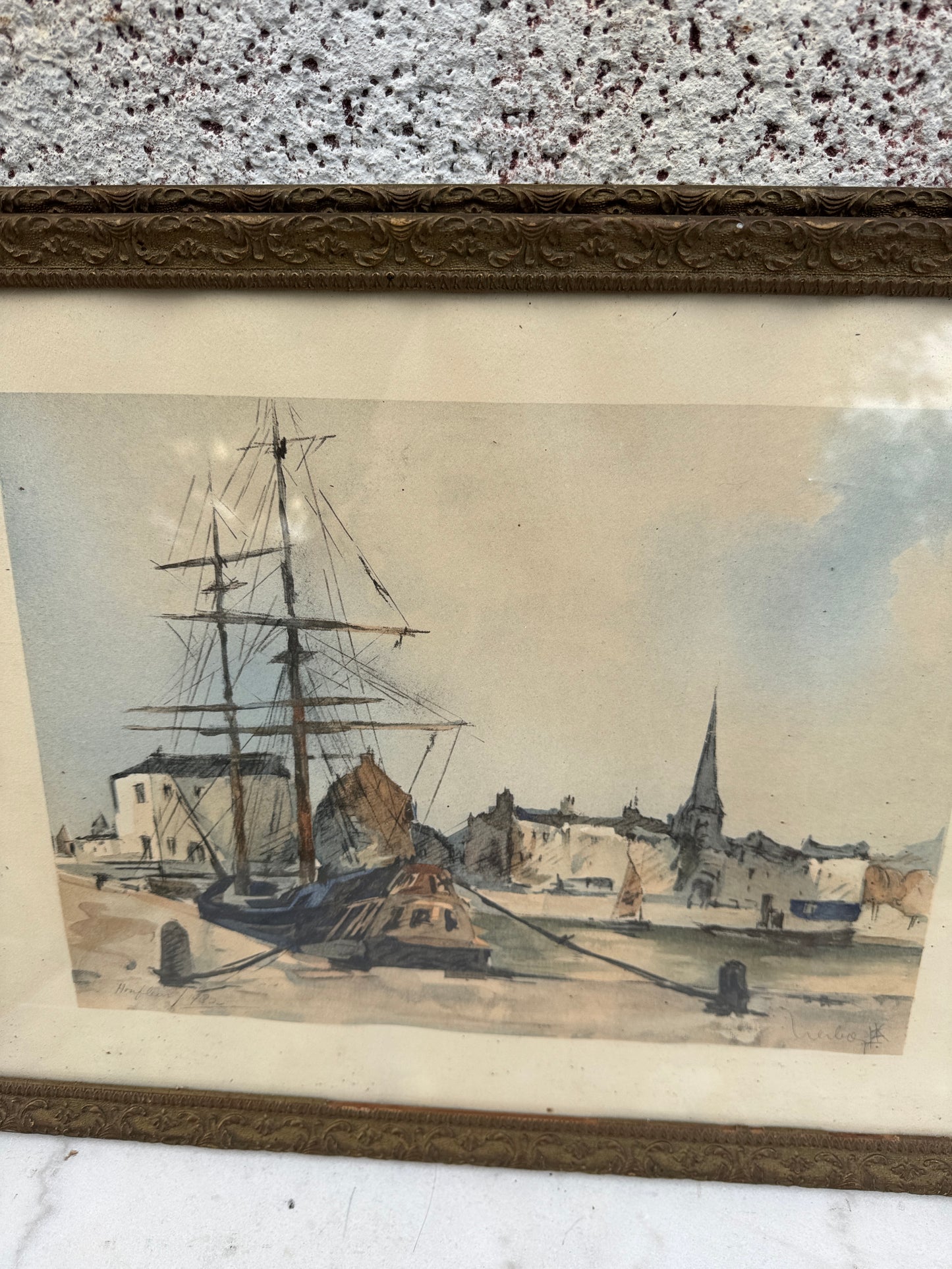 Pair of Antique French Watercolors by Fernand Herbo (1905–1995), Saint-Malo & Honfleur, 1932 – Original Marine Paintings