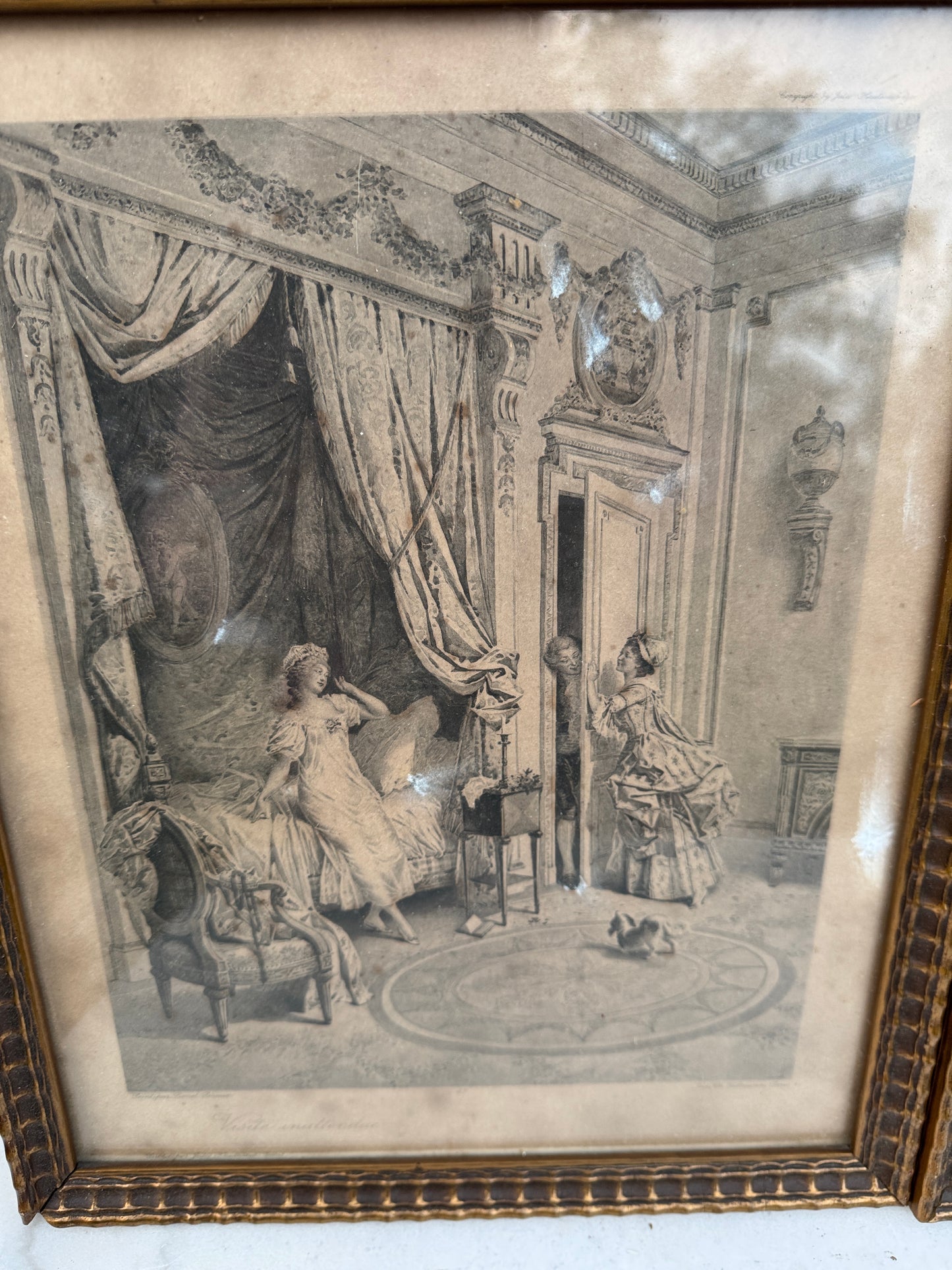 Pair of Antique French Engravings “Visite inattendue / Visite attendue” after Lionel Périaux – Ch. Wittmann, c.1880–1900, Framed