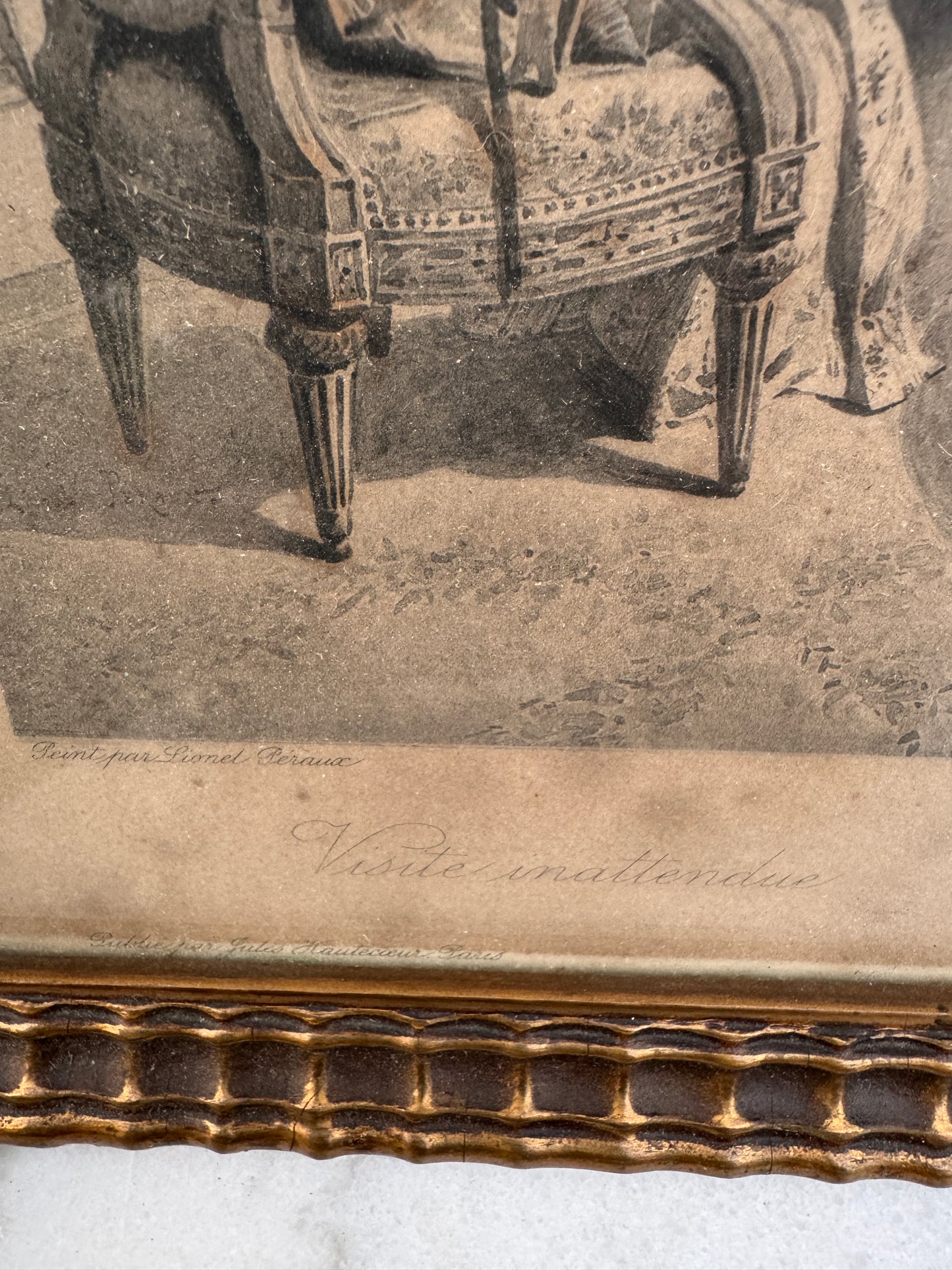 Pair of Antique French Engravings “Visite inattendue / Visite attendue” after Lionel Périaux – Ch. Wittmann, c.1880–1900, Framed