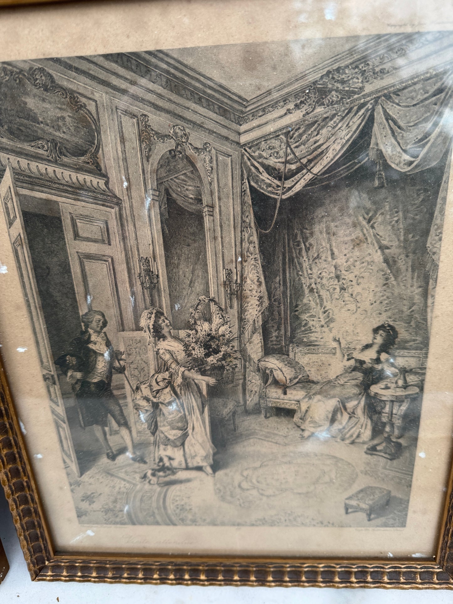 Pair of Antique French Engravings “Visite inattendue / Visite attendue” after Lionel Périaux – Ch. Wittmann, c.1880–1900, Framed