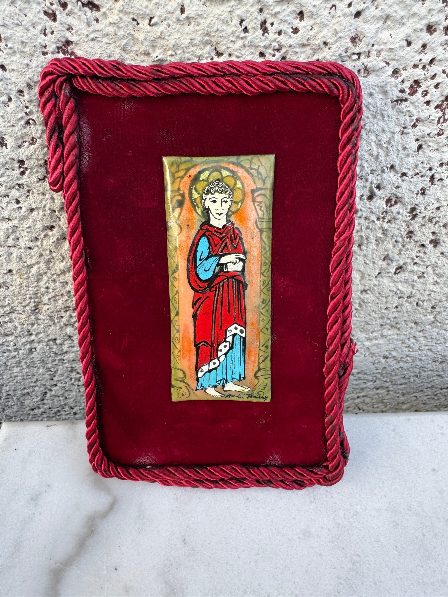 Vintage French Enamel Icon – Saint John the Evangelist – André Baud – 18×12 cm