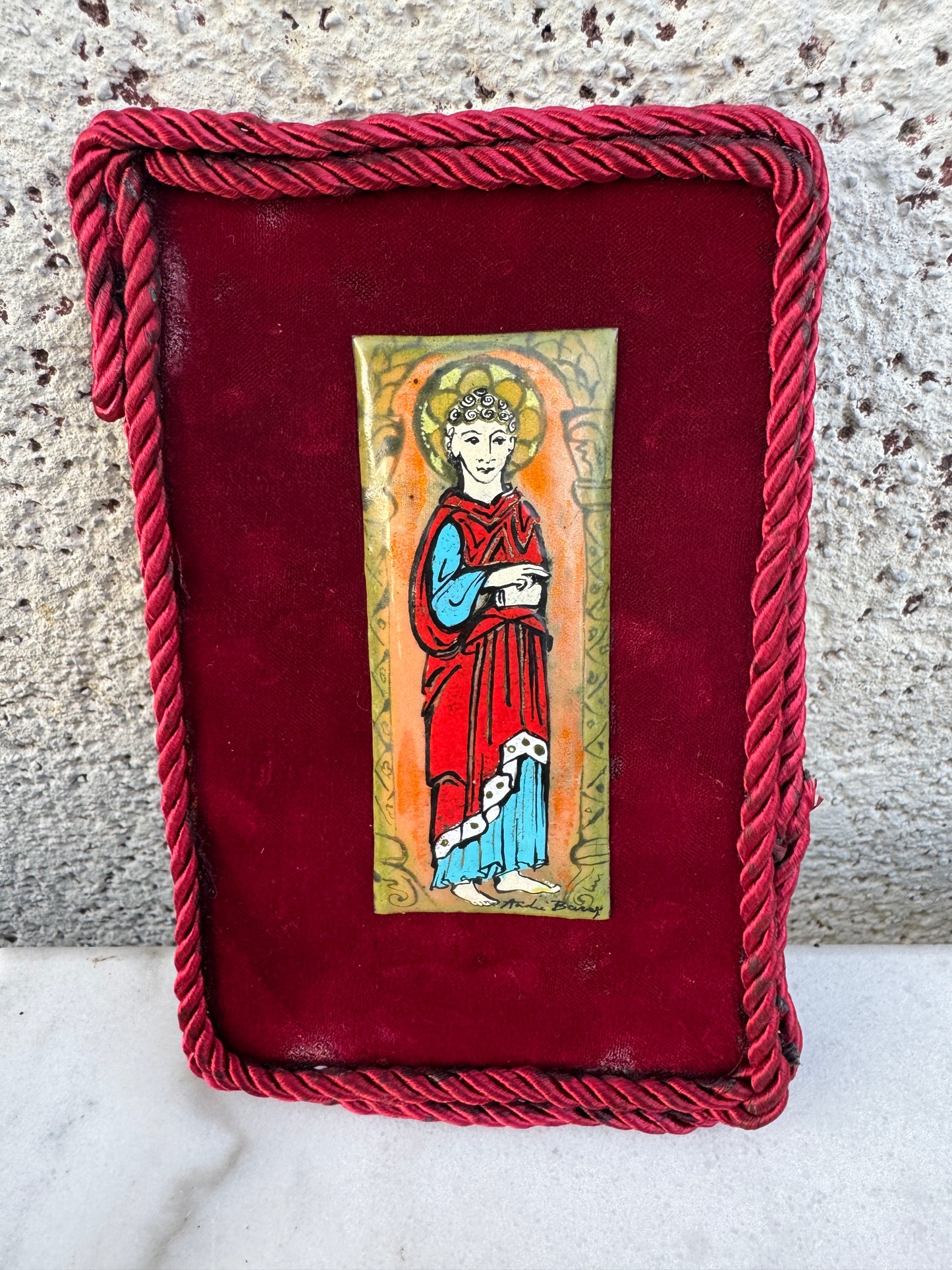 Vintage French Enamel Icon – Saint John the Evangelist – André Baud – 18×12 cm
