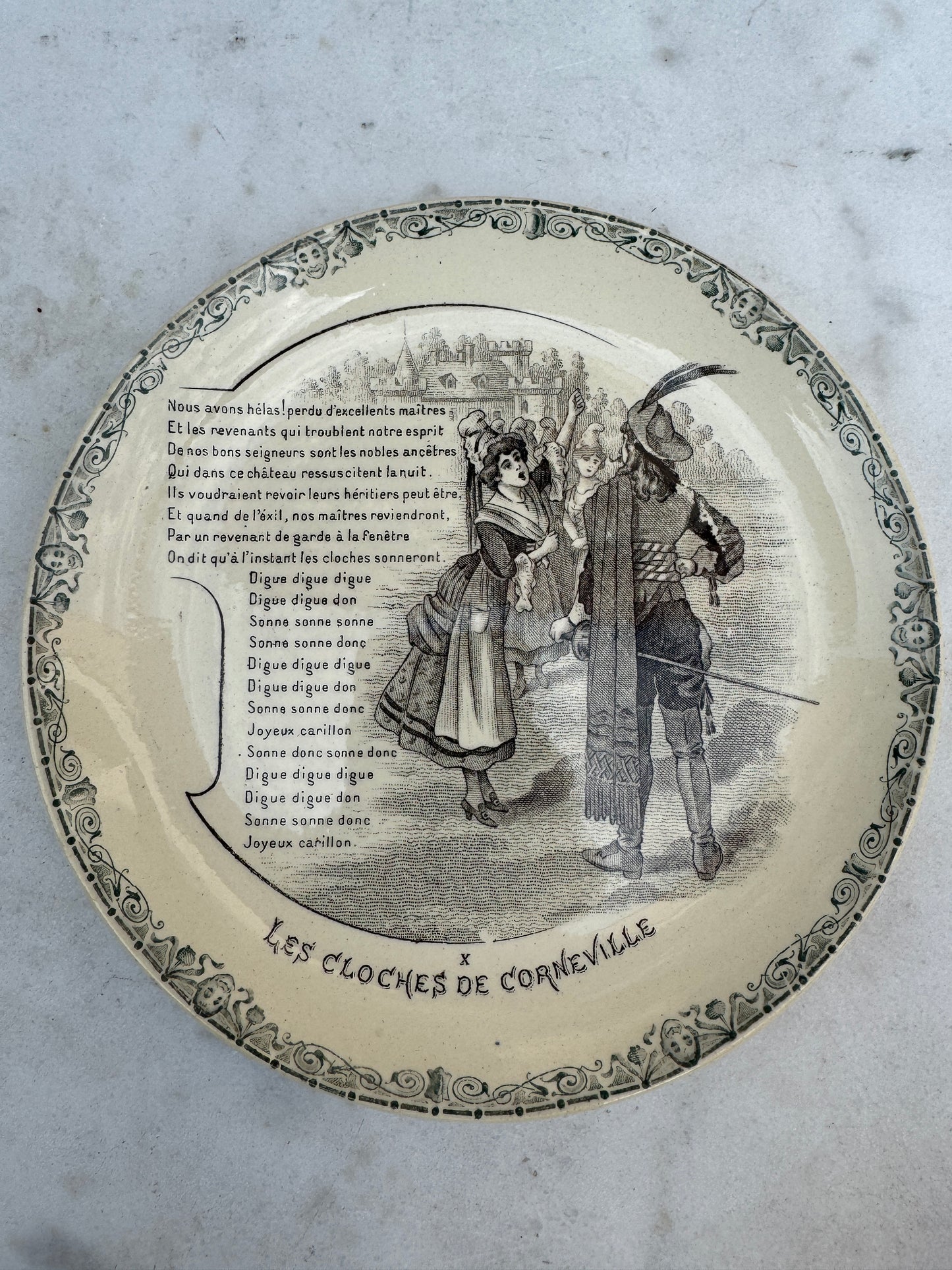 Antique French HB & Cie Terre de Fer Plate – Les Cloches de Corneville – 20 cm – Sold Individually