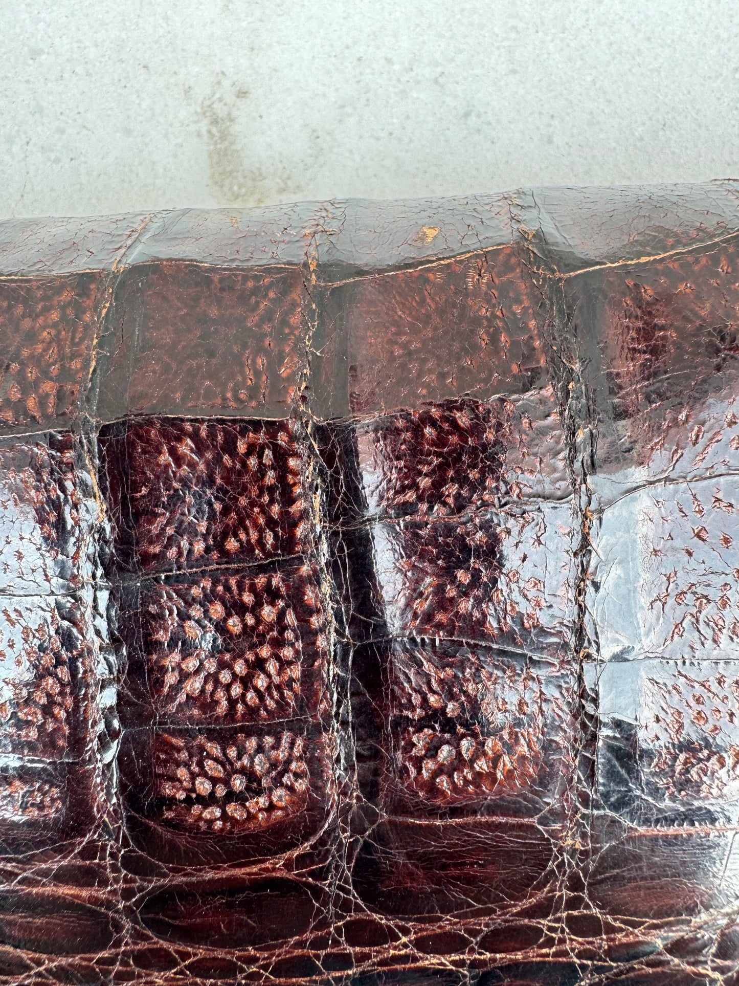 Antique French Crocodile Leather Clutch – 1930s Art Deco – Mahogany Finish