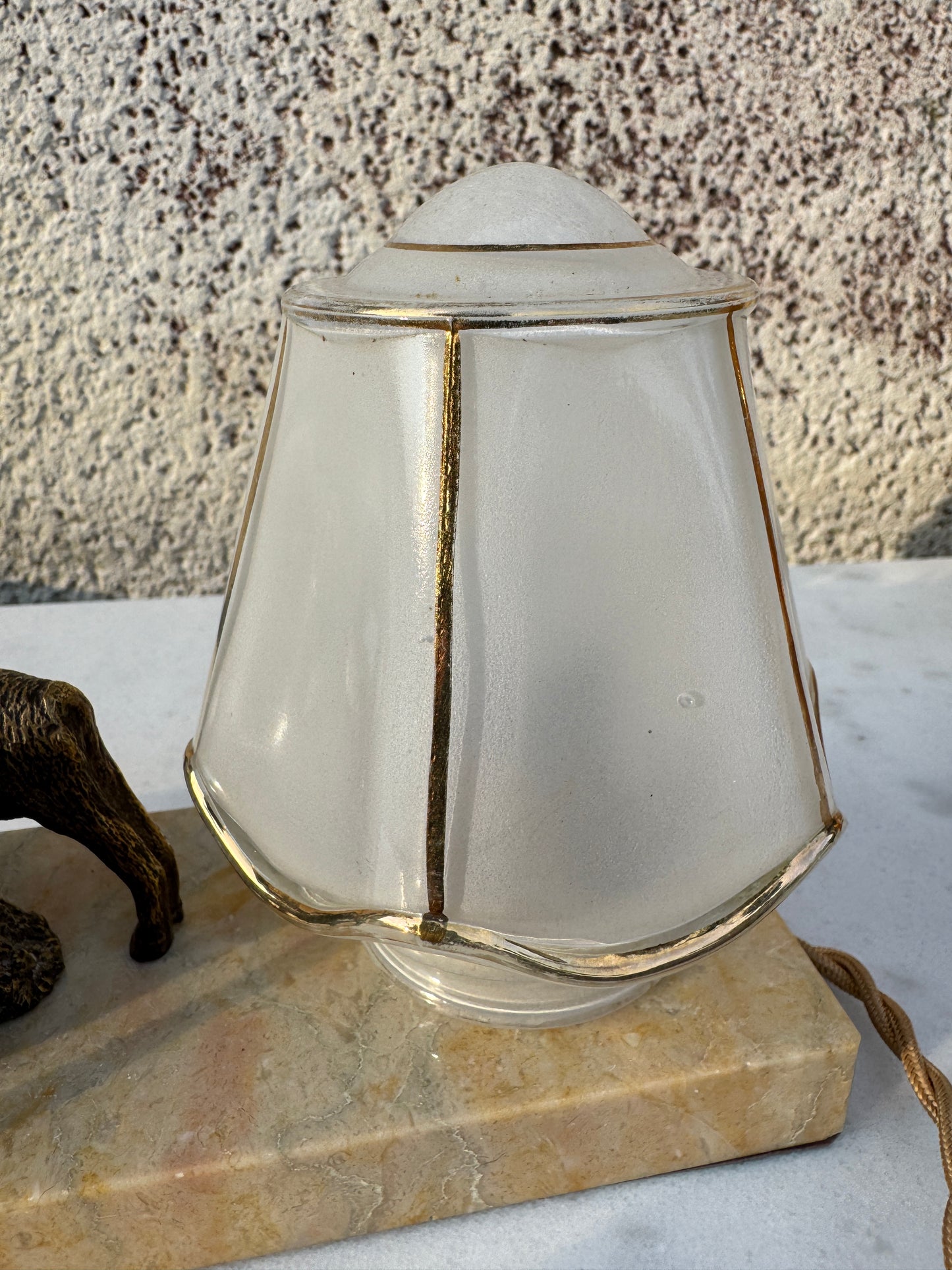 Vintage French Bronze Lamp with Girl and Sheep - Art Deco Style