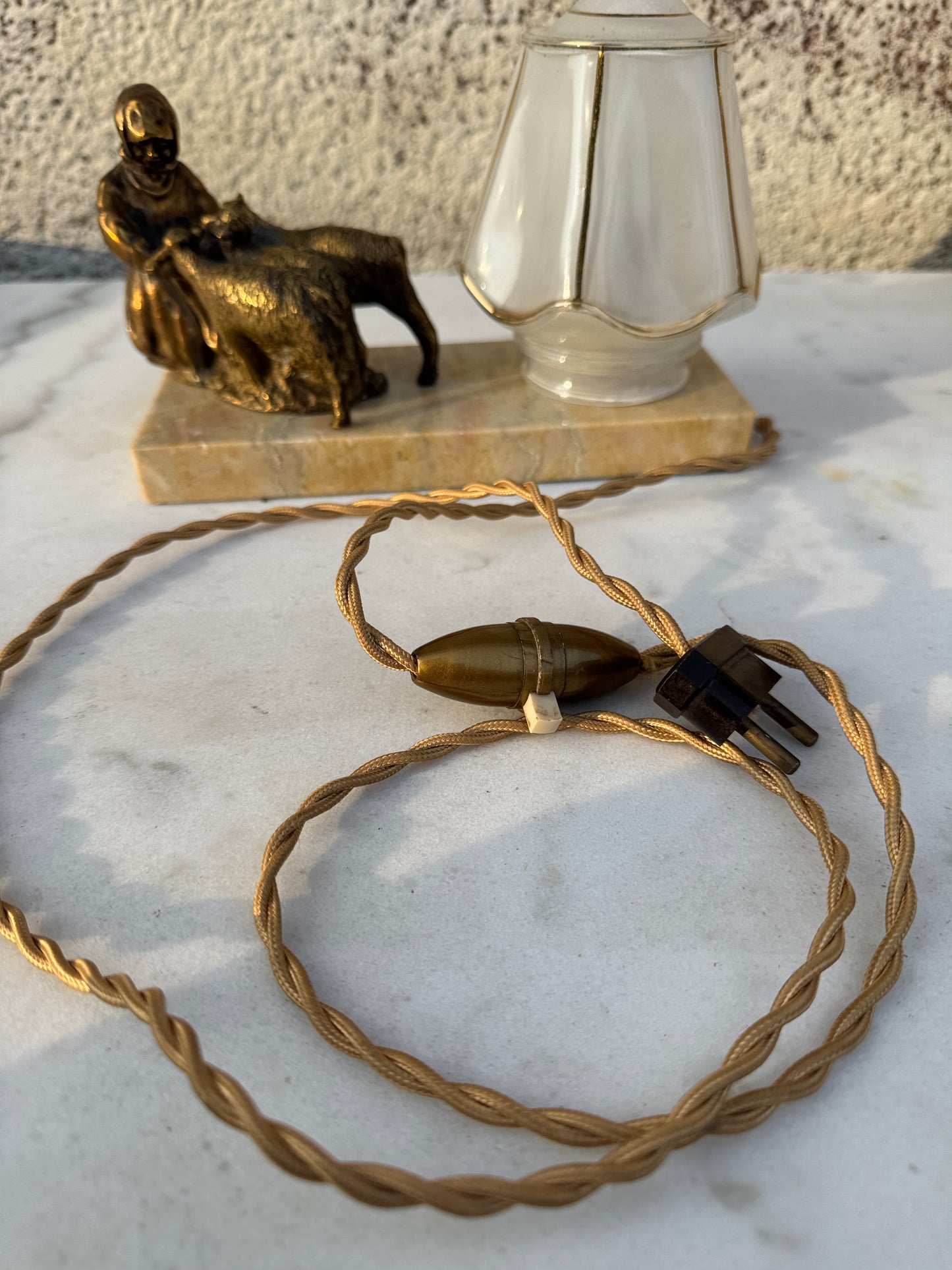 Vintage French Bronze Lamp with Girl and Sheep - Art Deco Style