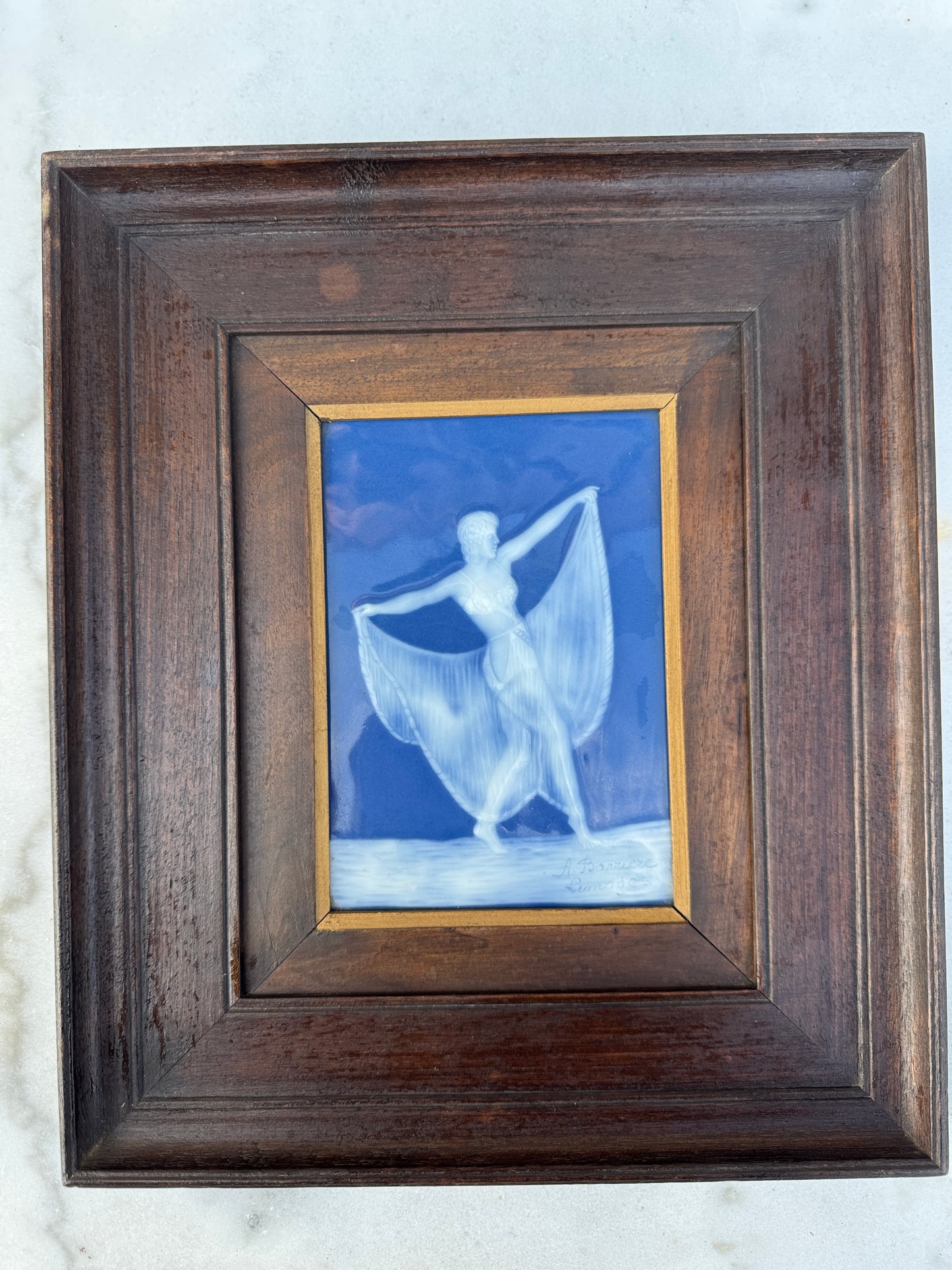 A. Barrière Limoges Porcelain Plaque – Art Deco Figurine, 25x30 cm