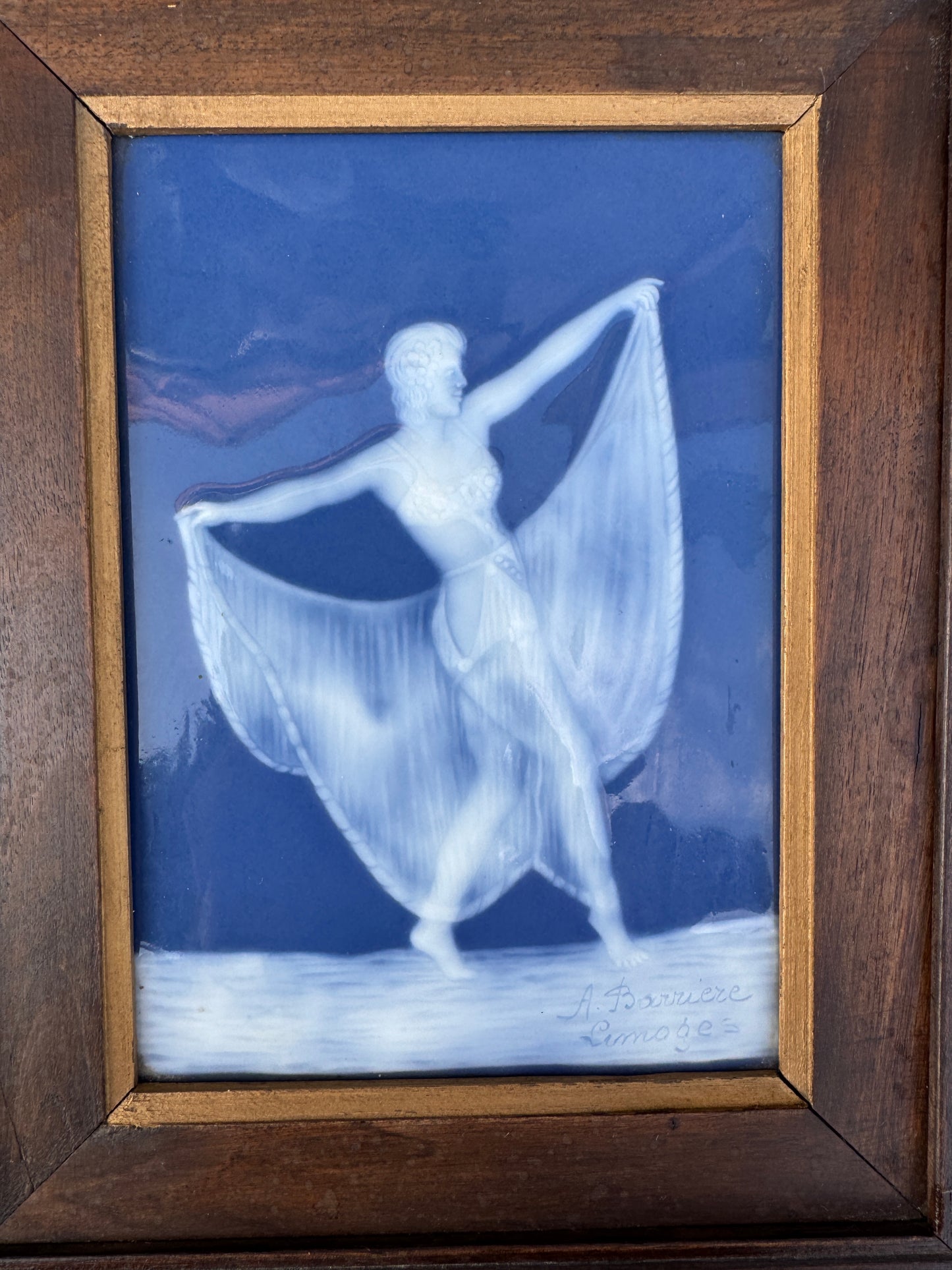 A. Barrière Limoges Porcelain Plaque – Art Deco Figurine, 25x30 cm